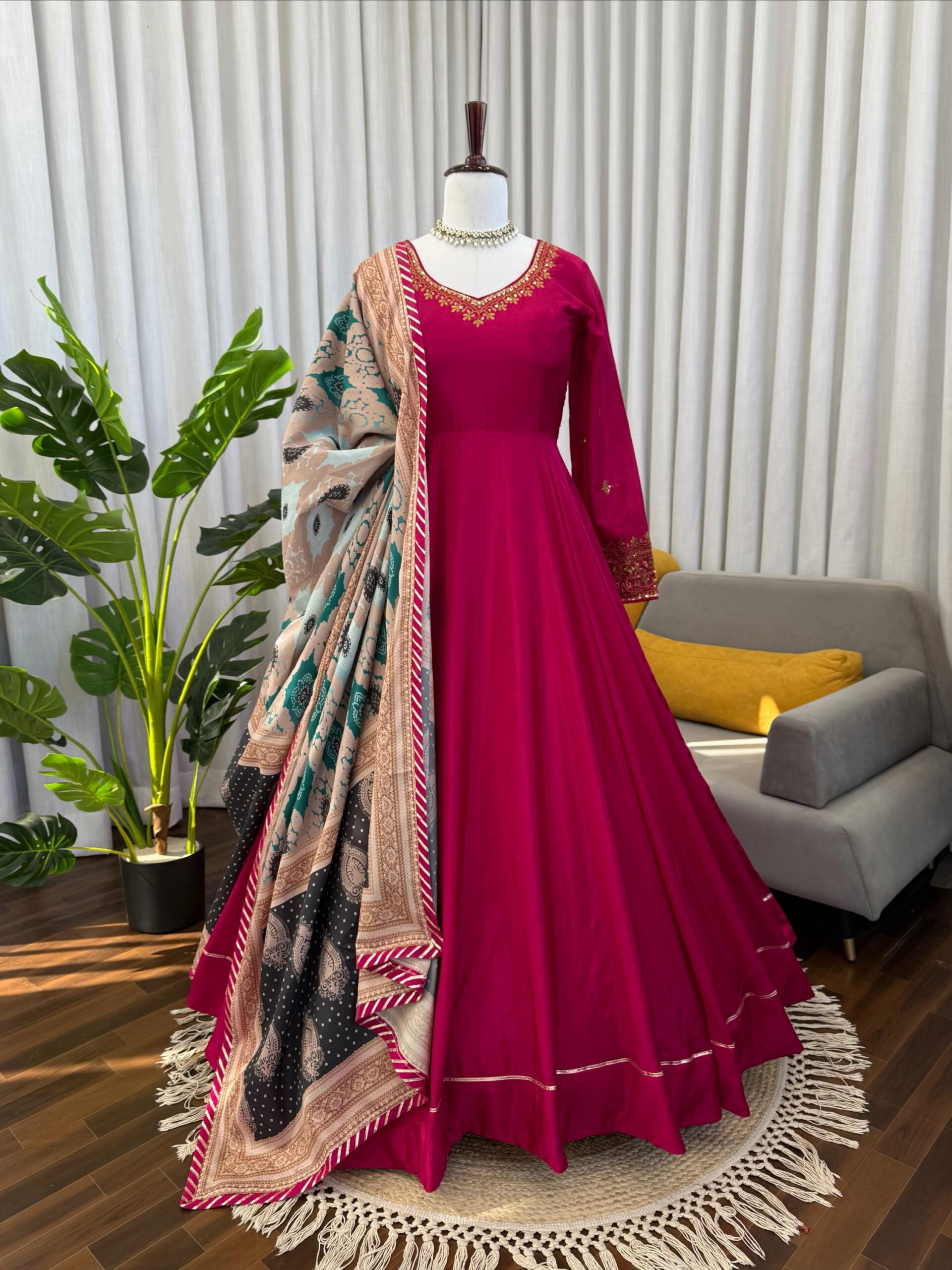 Noor Designer Chinon Silk Gown Set - Image 2