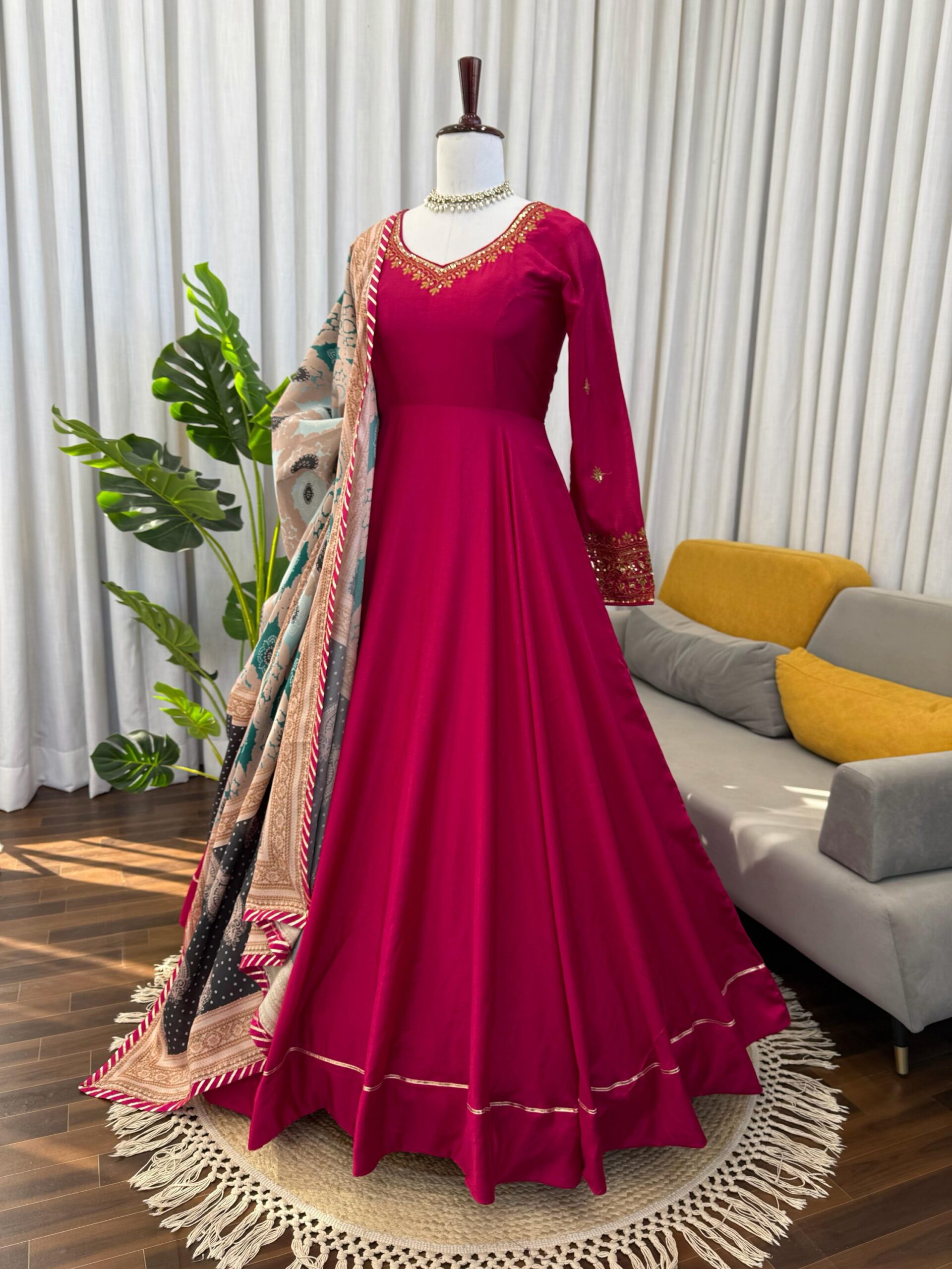 Noor Designer Chinon Silk Gown Set