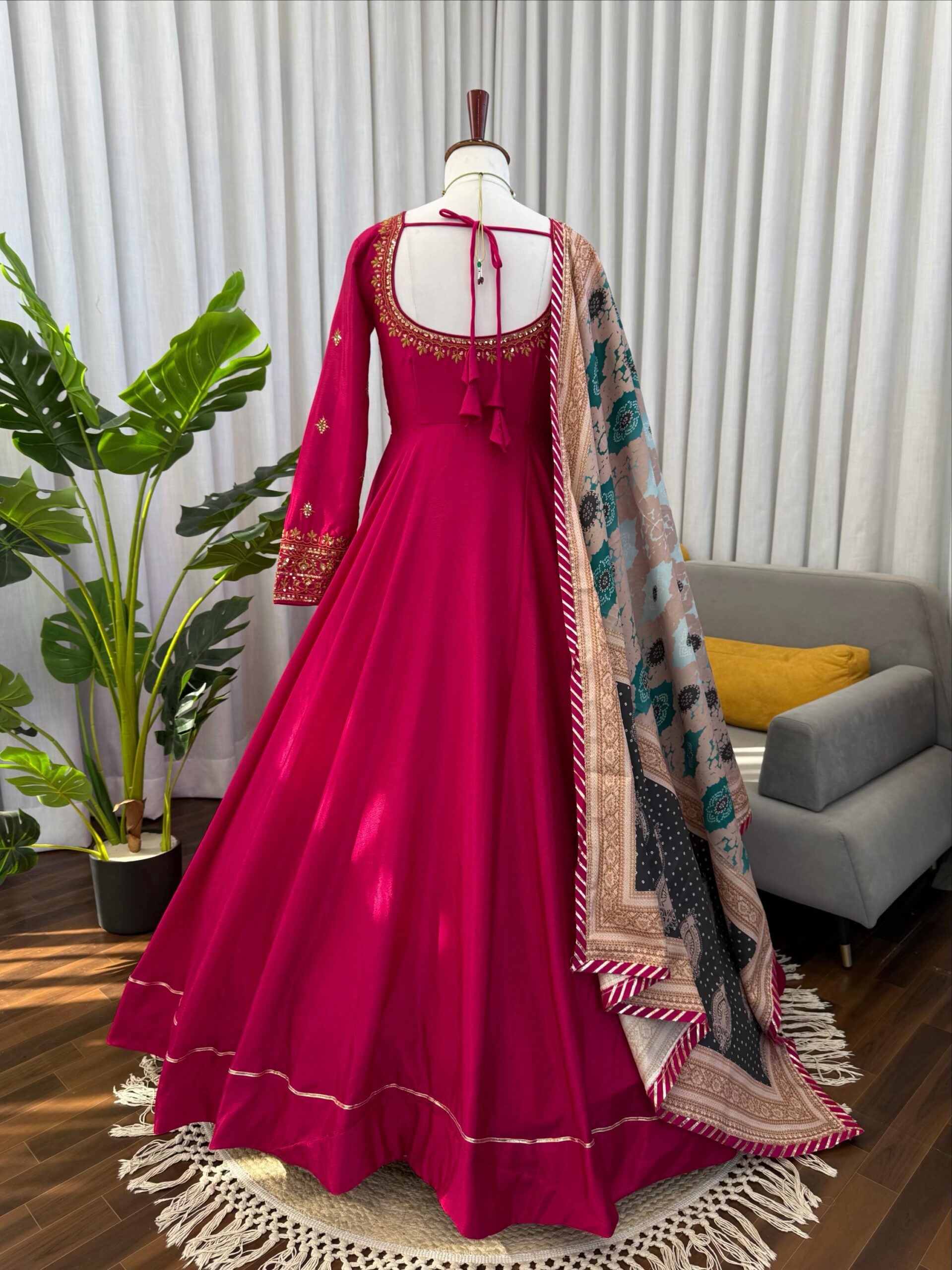 Noor Designer Chinon Silk Gown Set - Image 4
