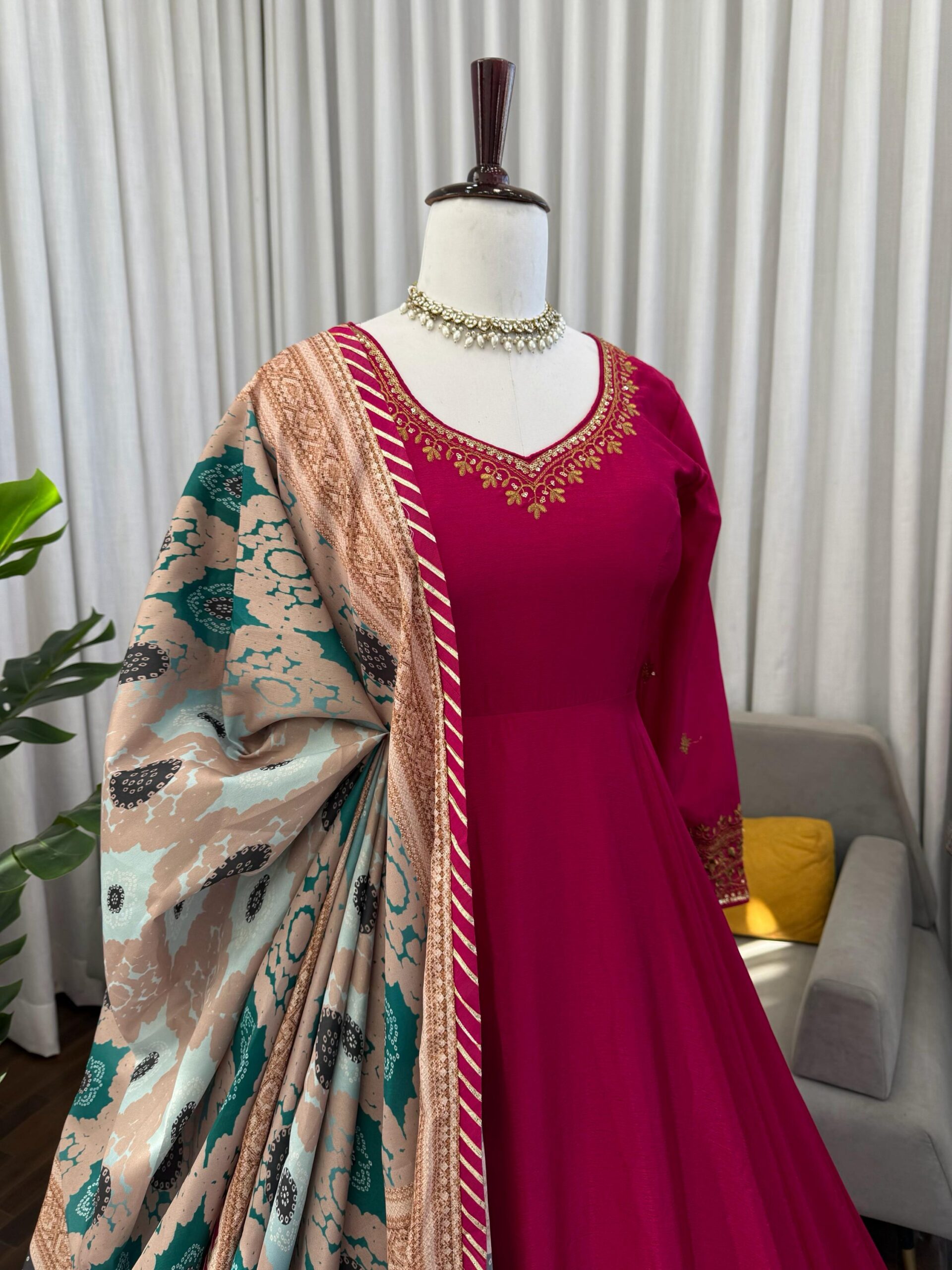 Noor Designer Chinon Silk Gown Set - Image 3