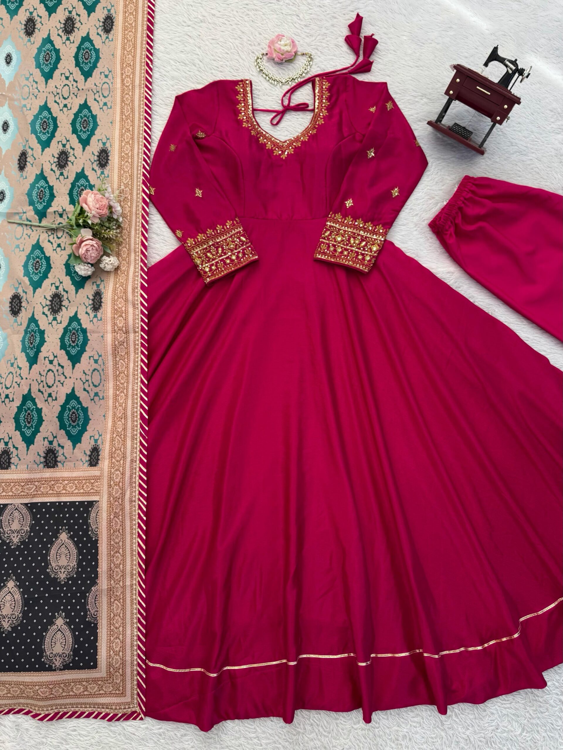 Noor Designer Chinon Silk Gown Set - Image 9