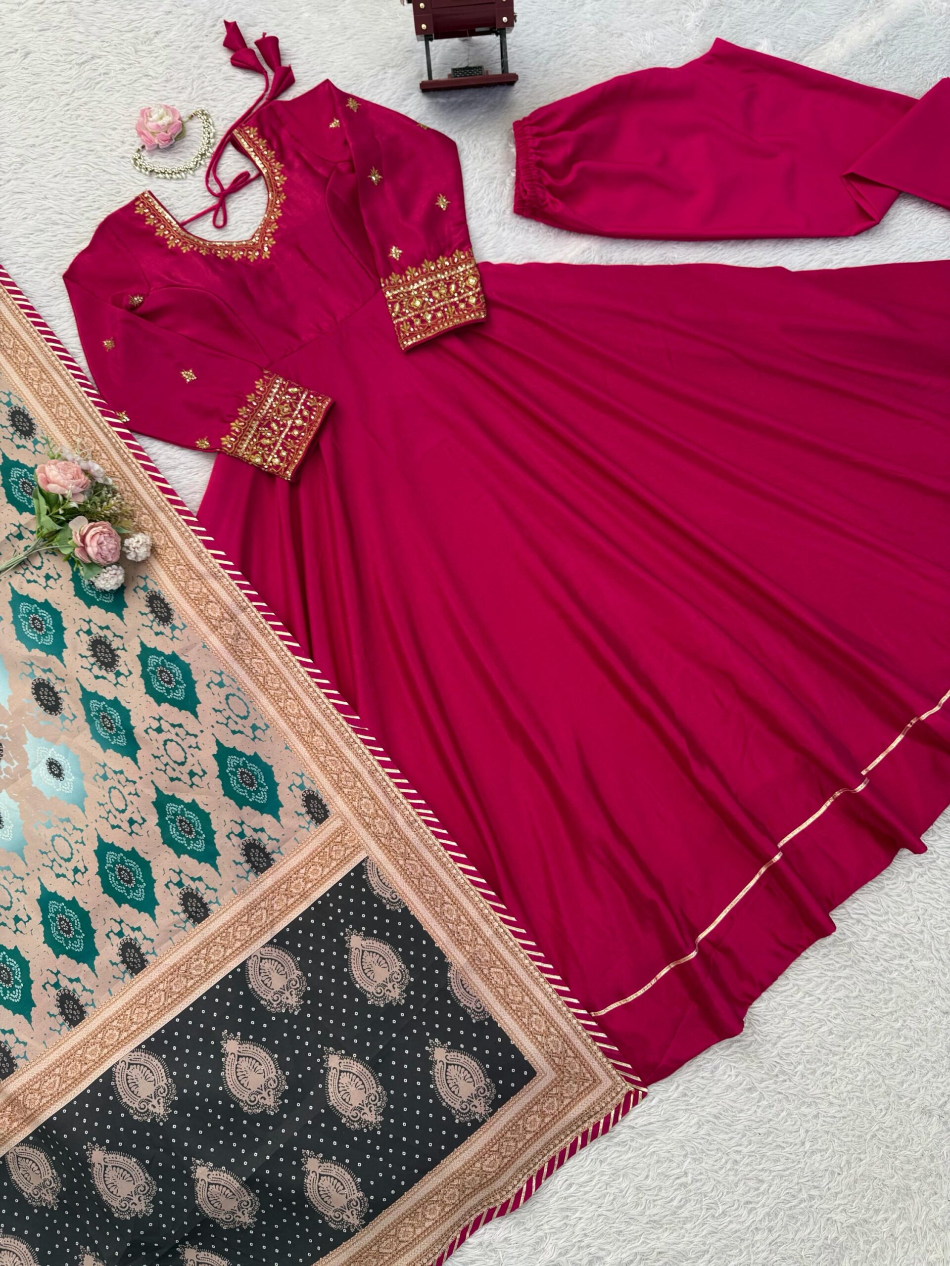 Noor Designer Chinon Silk Gown Set - Image 6