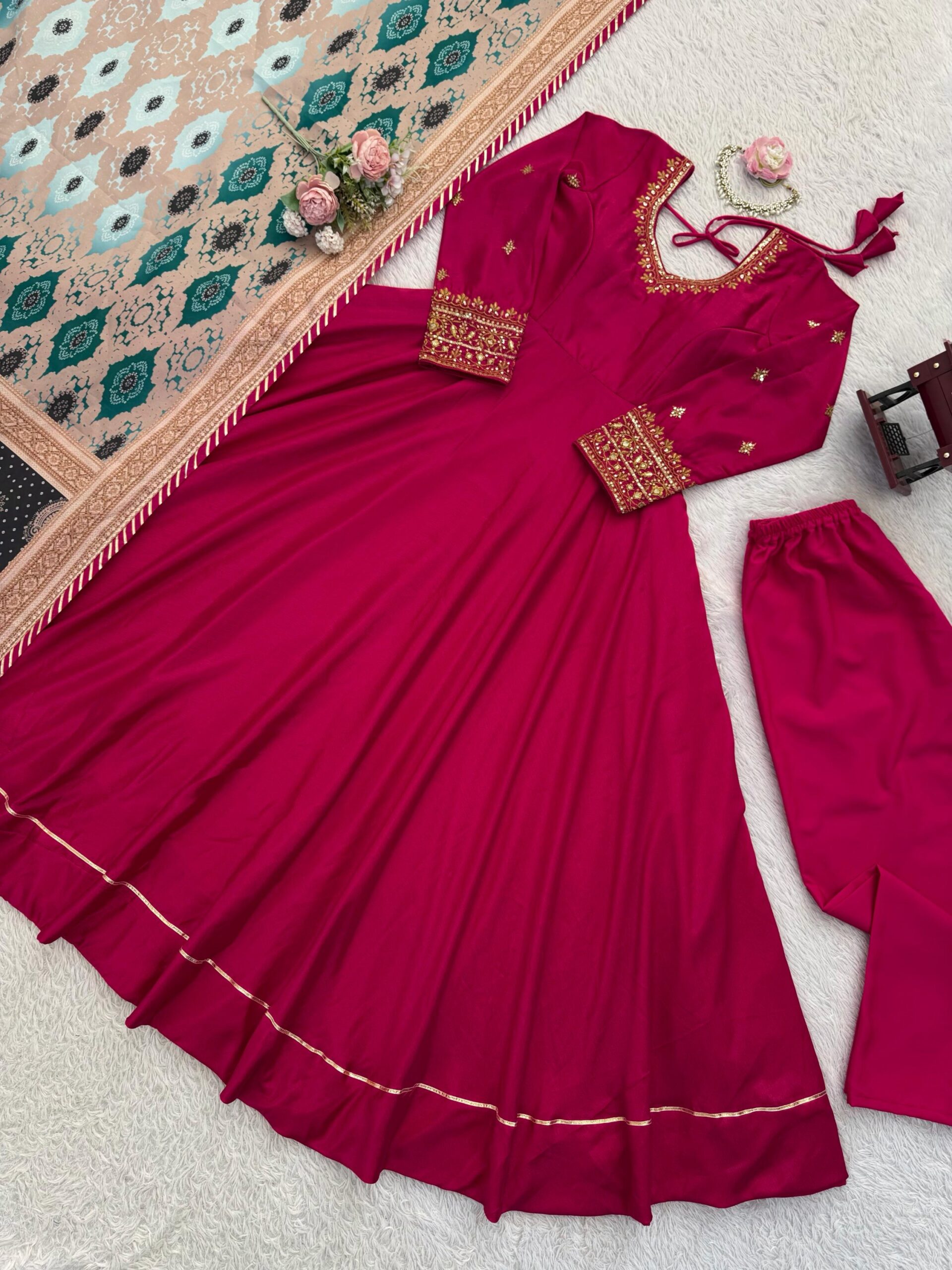 Noor Designer Chinon Silk Gown Set - Image 5