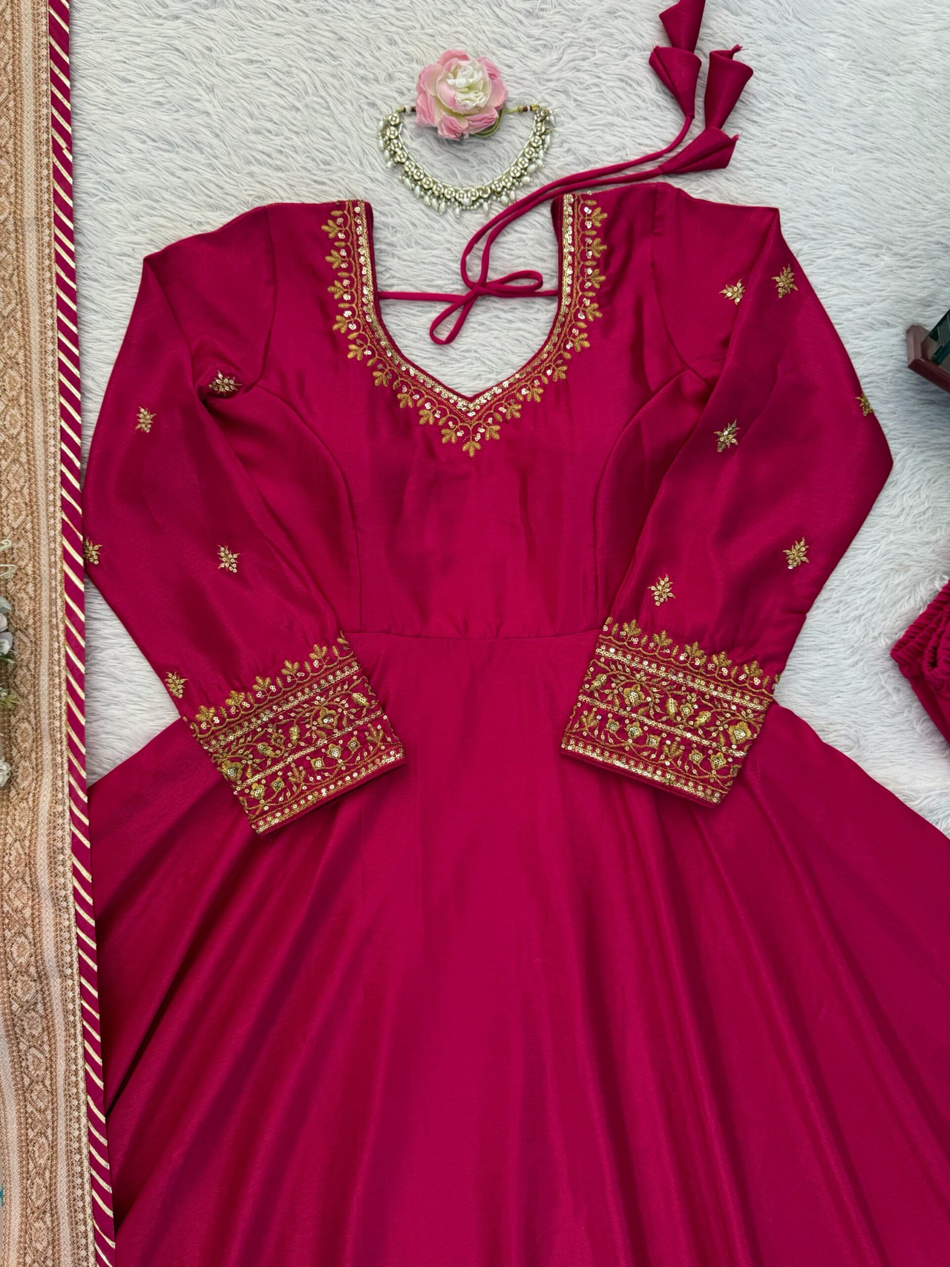 Noor Designer Chinon Silk Gown Set - Image 8