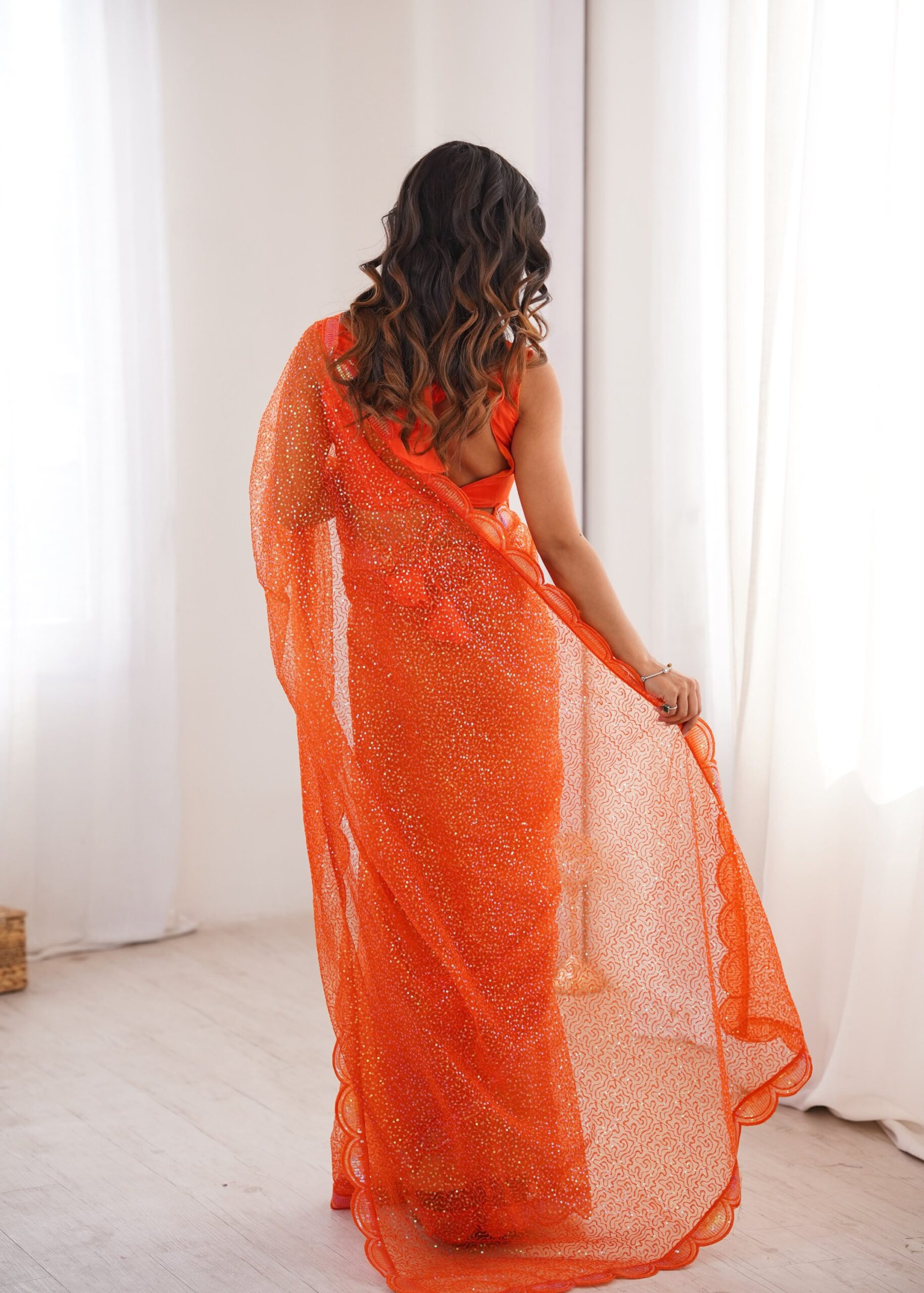 Shimmering Thread & Sequins Net Saree - Image 44