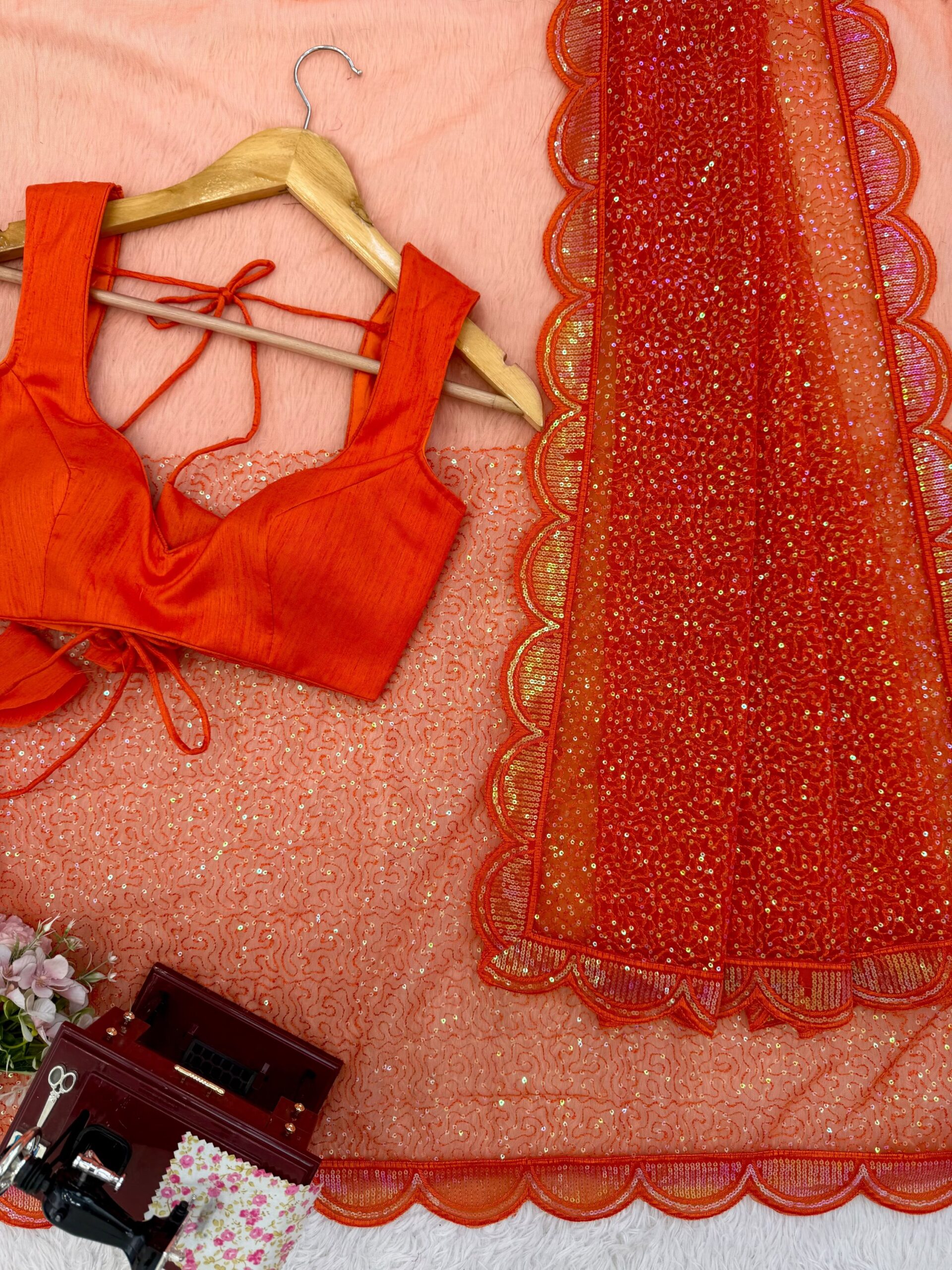 Shimmering Thread & Sequins Net Saree - Image 48
