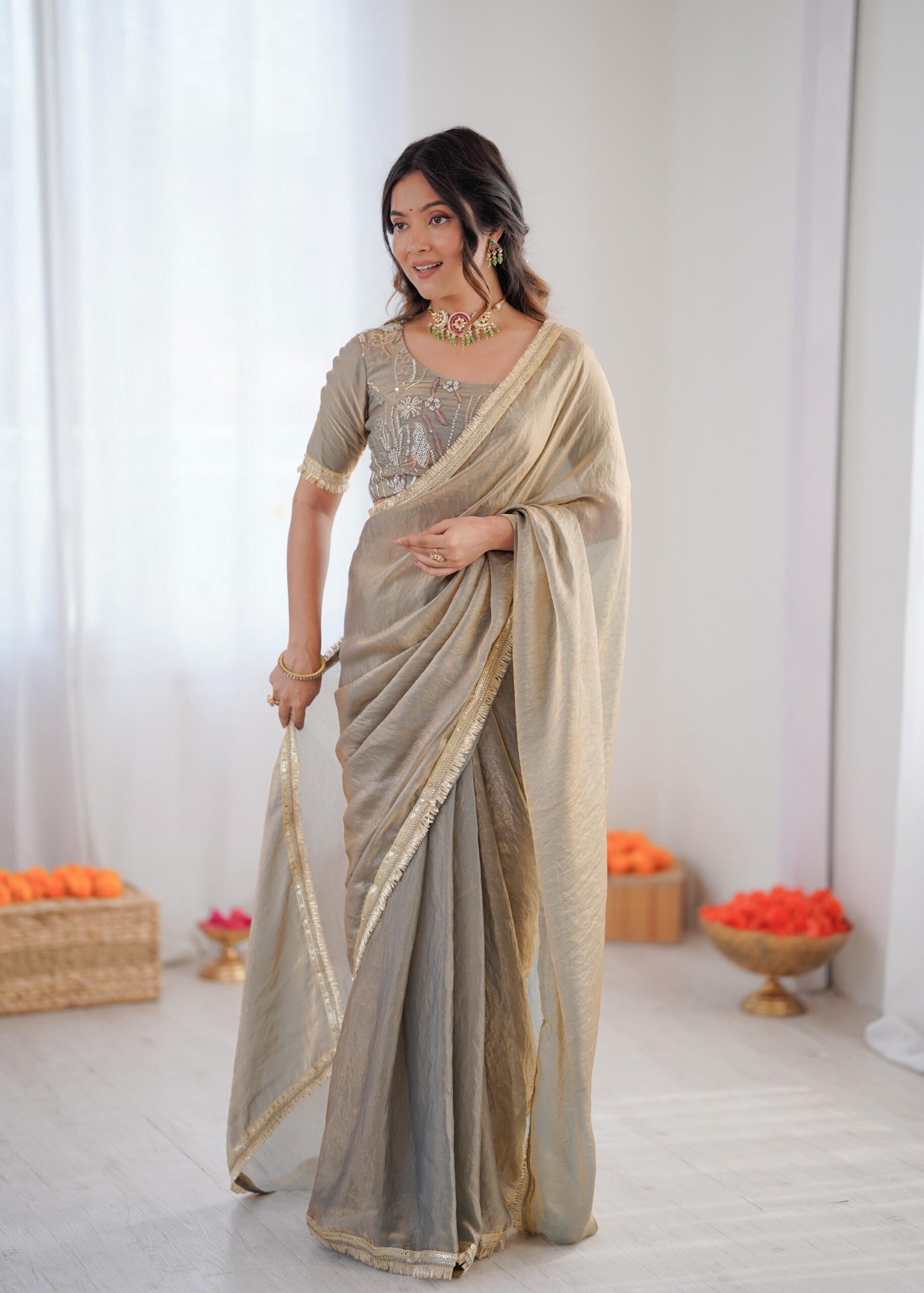 Regal Fendi Silk Ready to Wear Saree - Image 11