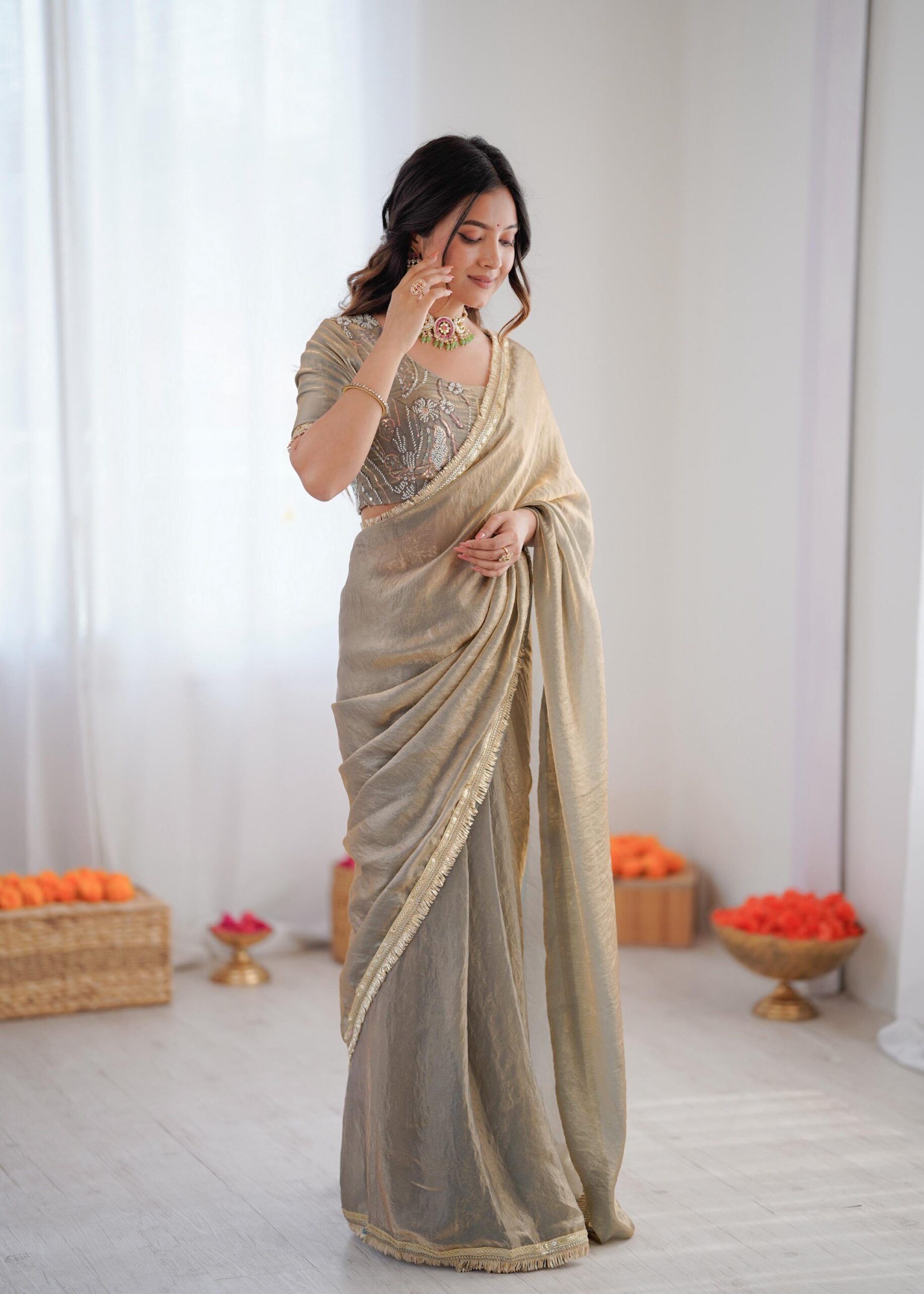 Regal Fendi Silk Ready to Wear Saree - Image 10