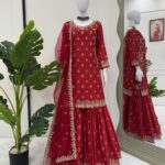 Royal Chinon Silk Embroidered Sharara Set