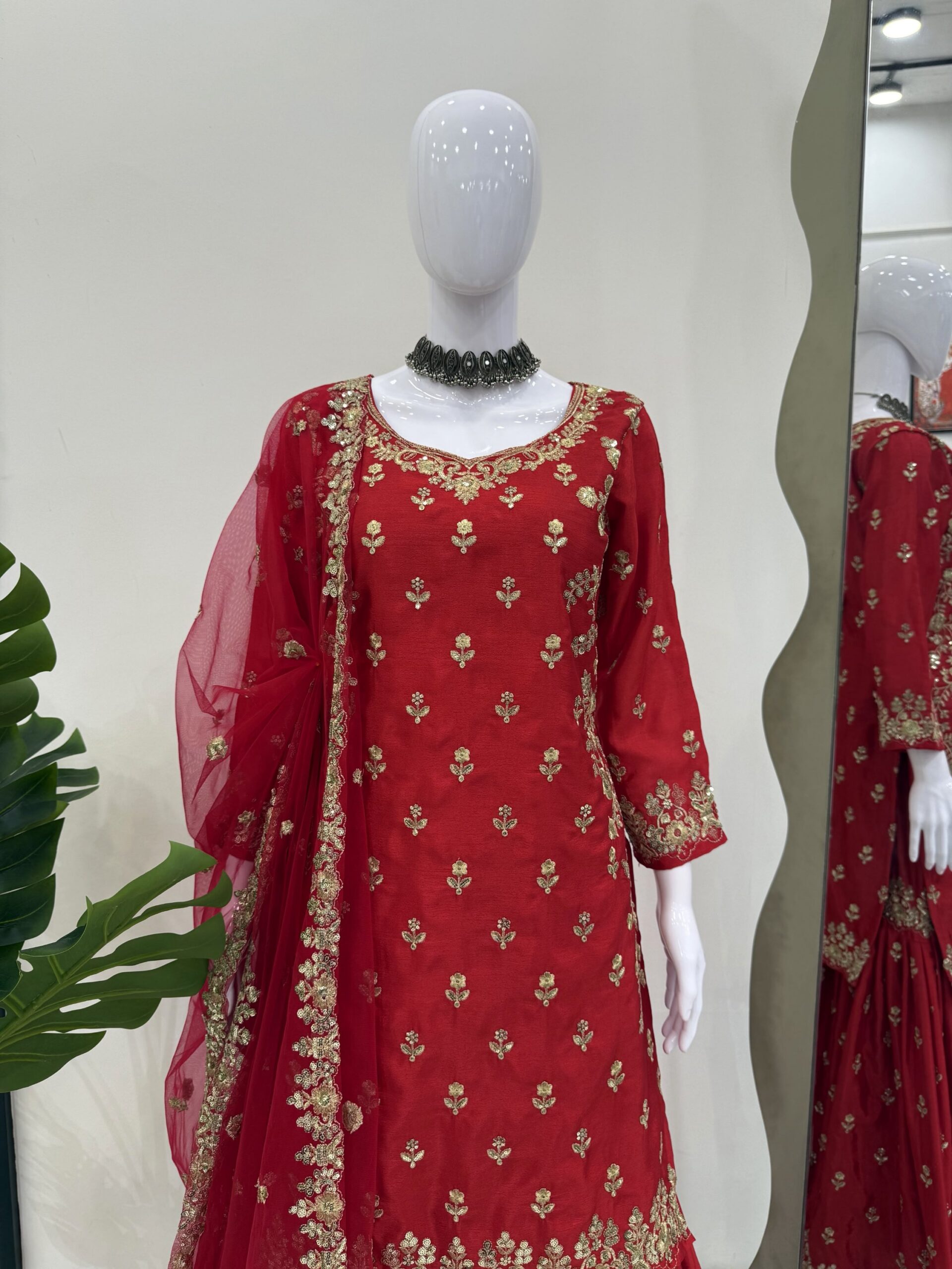 Royal Chinon Silk Embroidered Sharara Set - Image 5