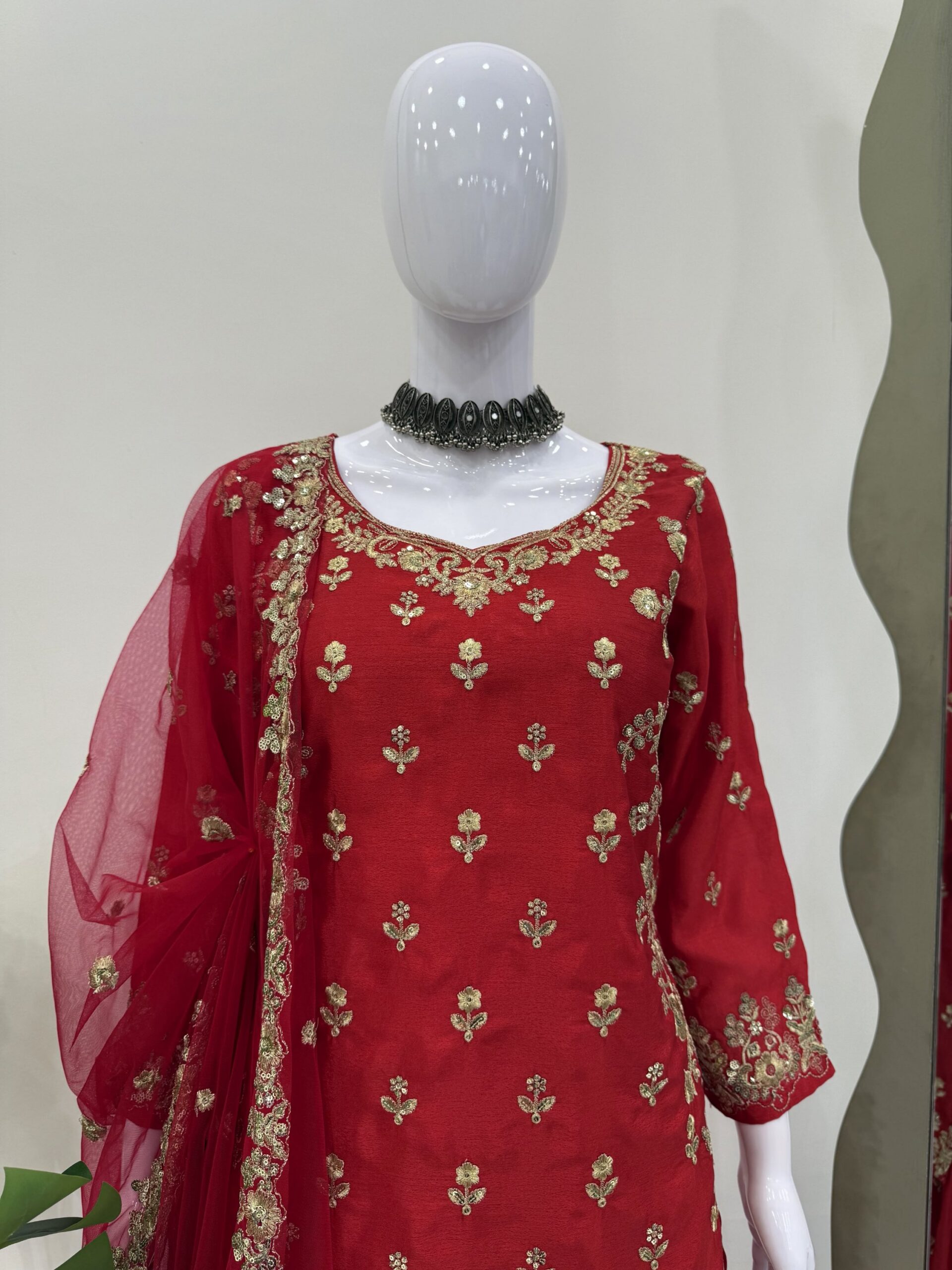 Royal Chinon Silk Embroidered Sharara Set - Image 4