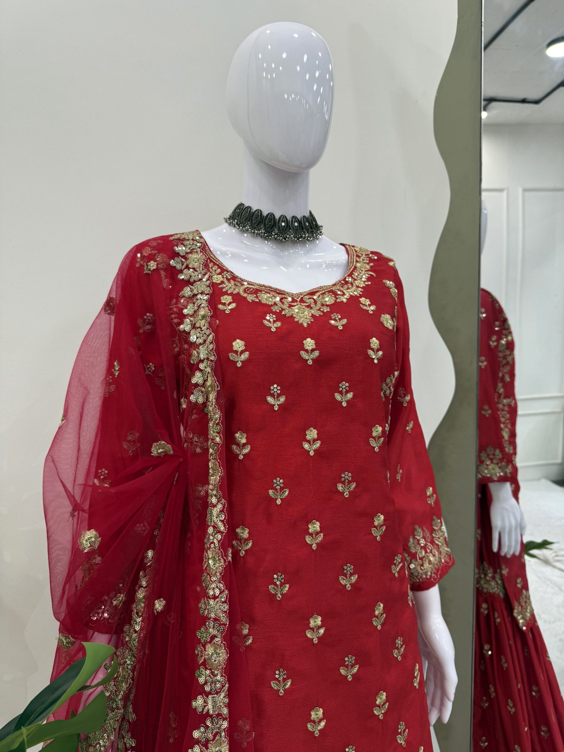 Royal Chinon Silk Embroidered Sharara Set - Image 2