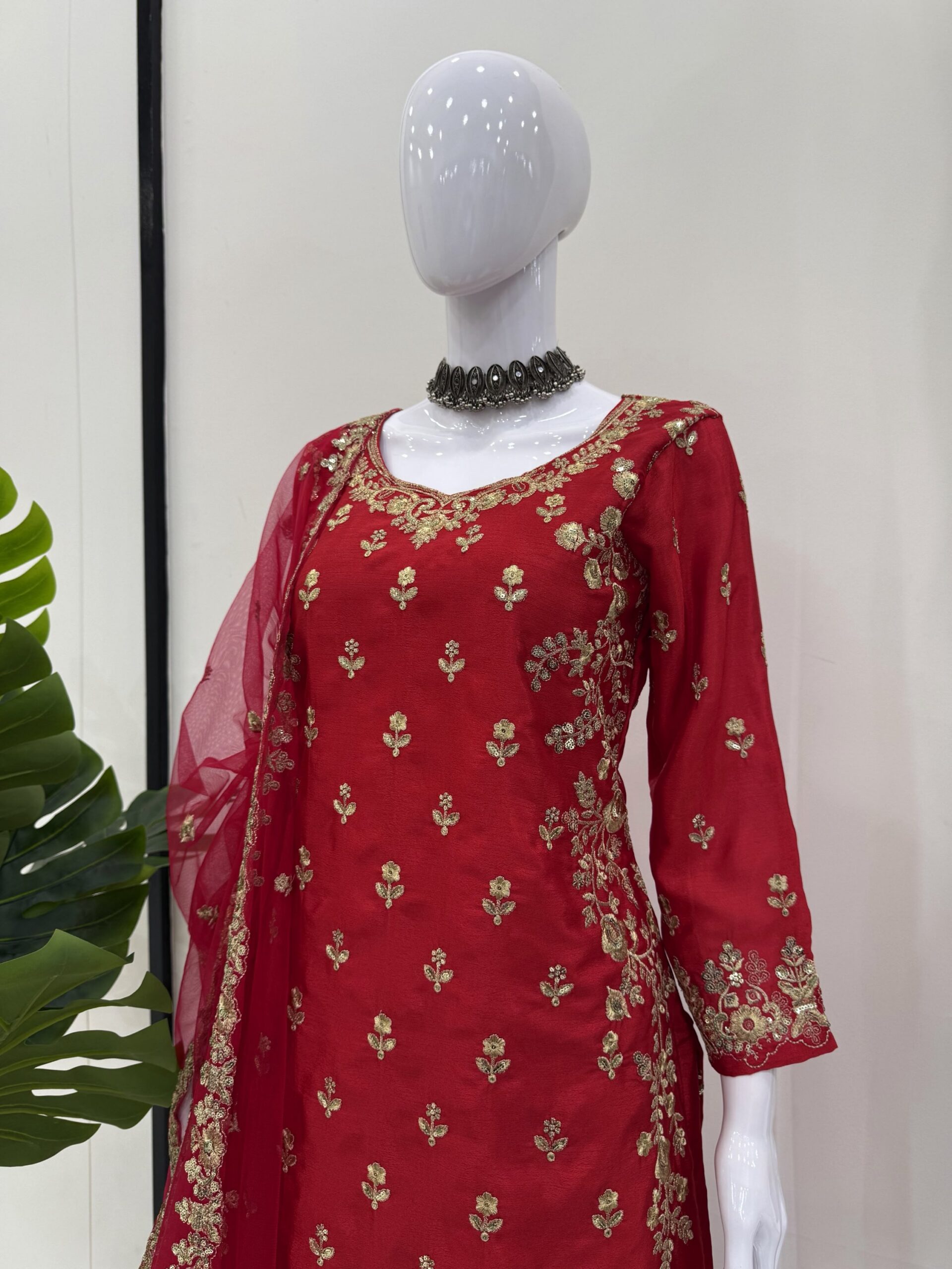 Royal Chinon Silk Embroidered Sharara Set - Image 3