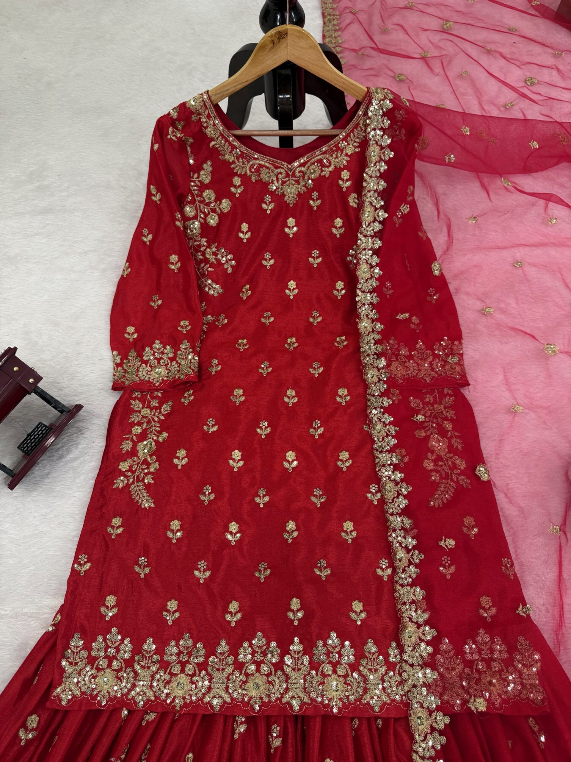 Royal Chinon Silk Embroidered Sharara Set - Image 8