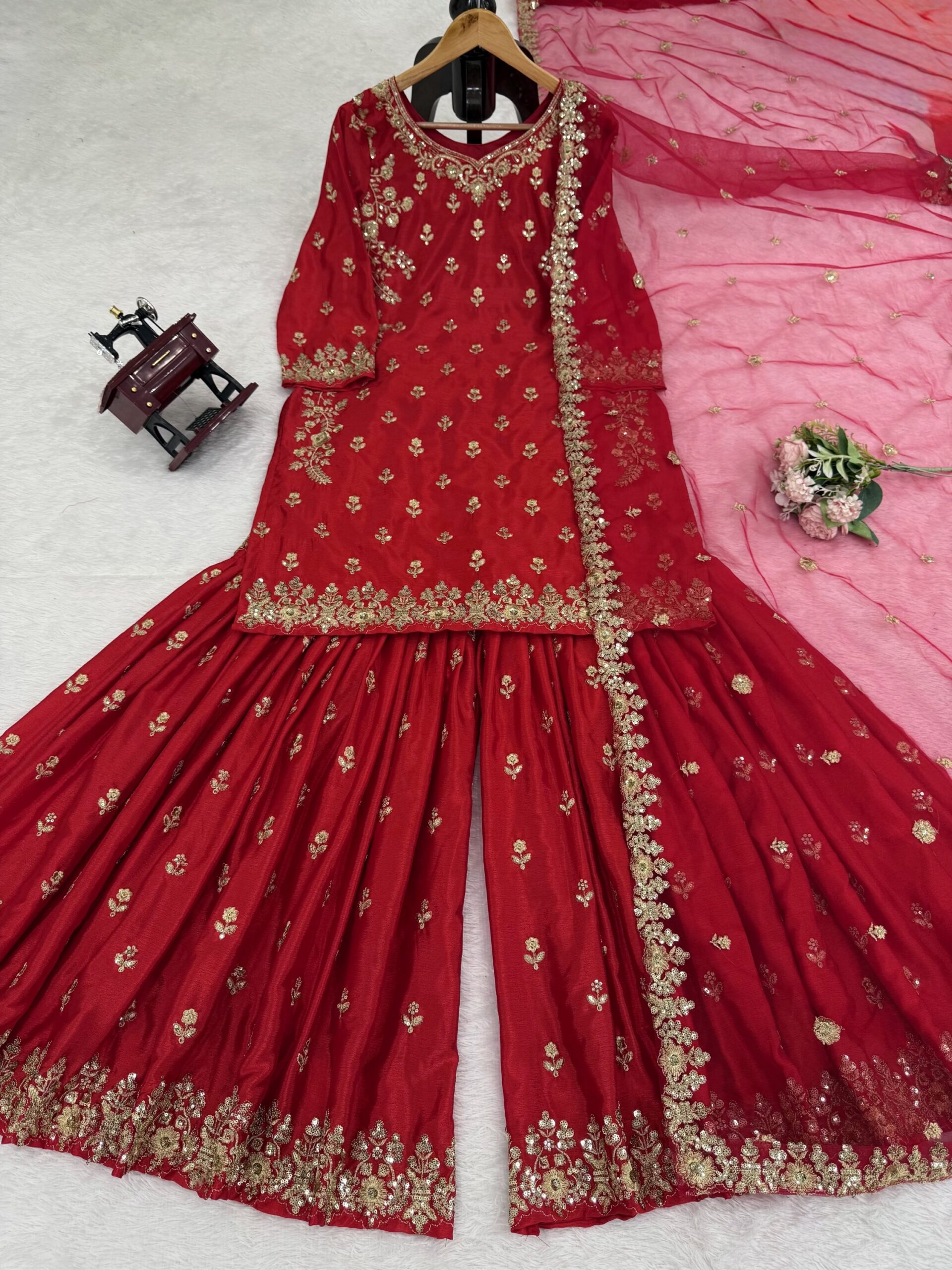 Royal Chinon Silk Embroidered Sharara Set - Image 7