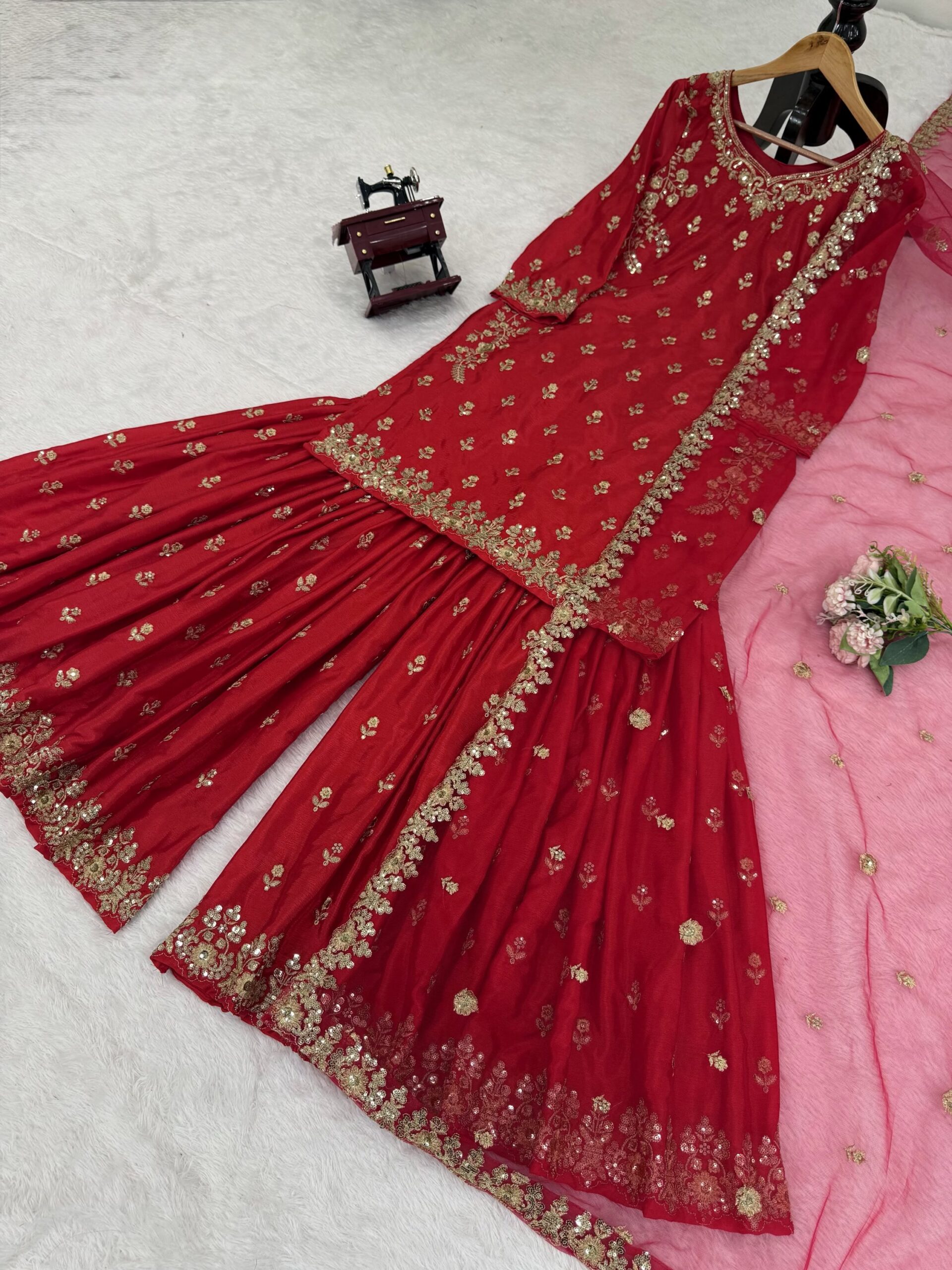Royal Chinon Silk Embroidered Sharara Set - Image 6