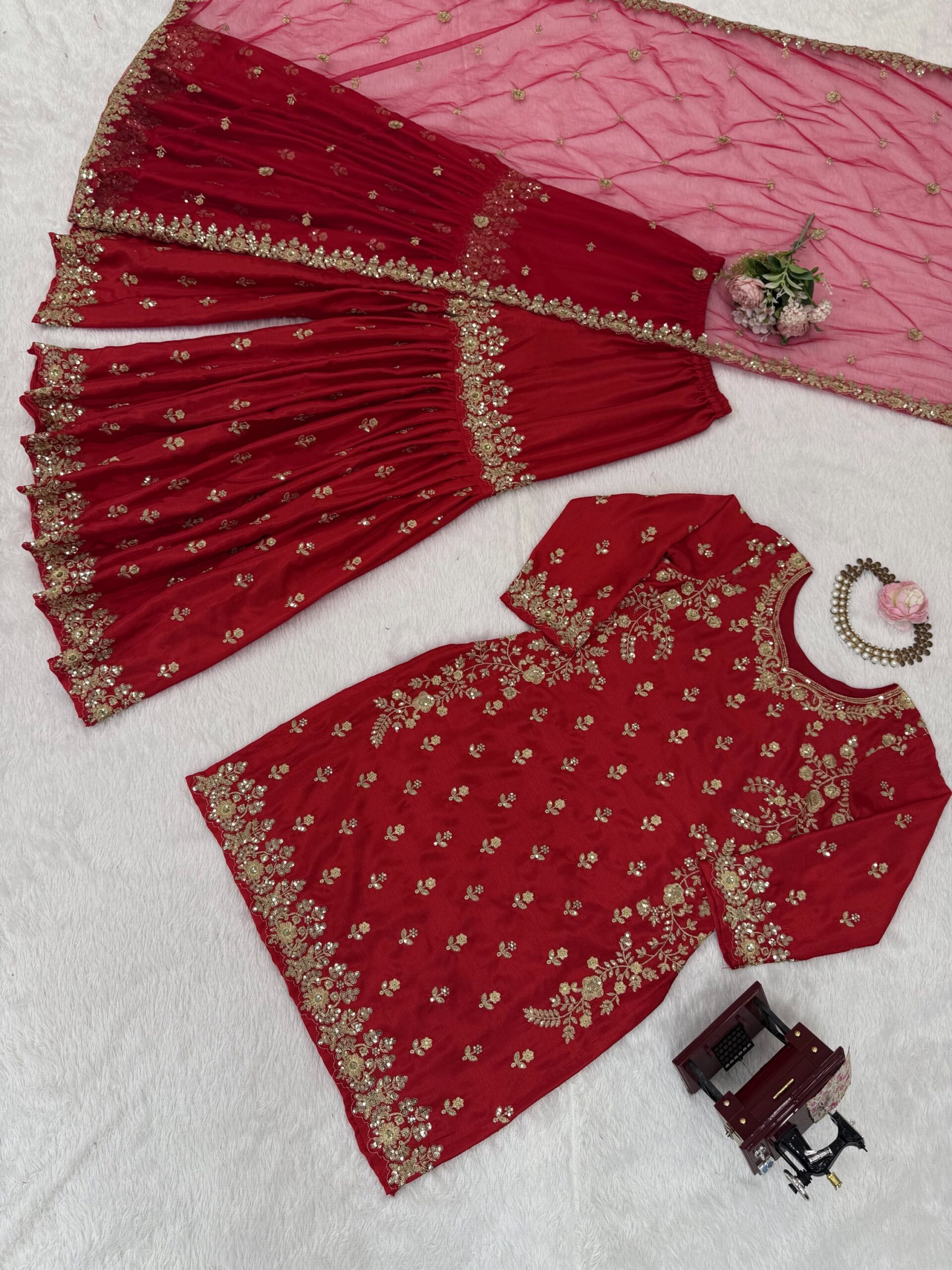 Royal Chinon Silk Embroidered Sharara Set - Image 10
