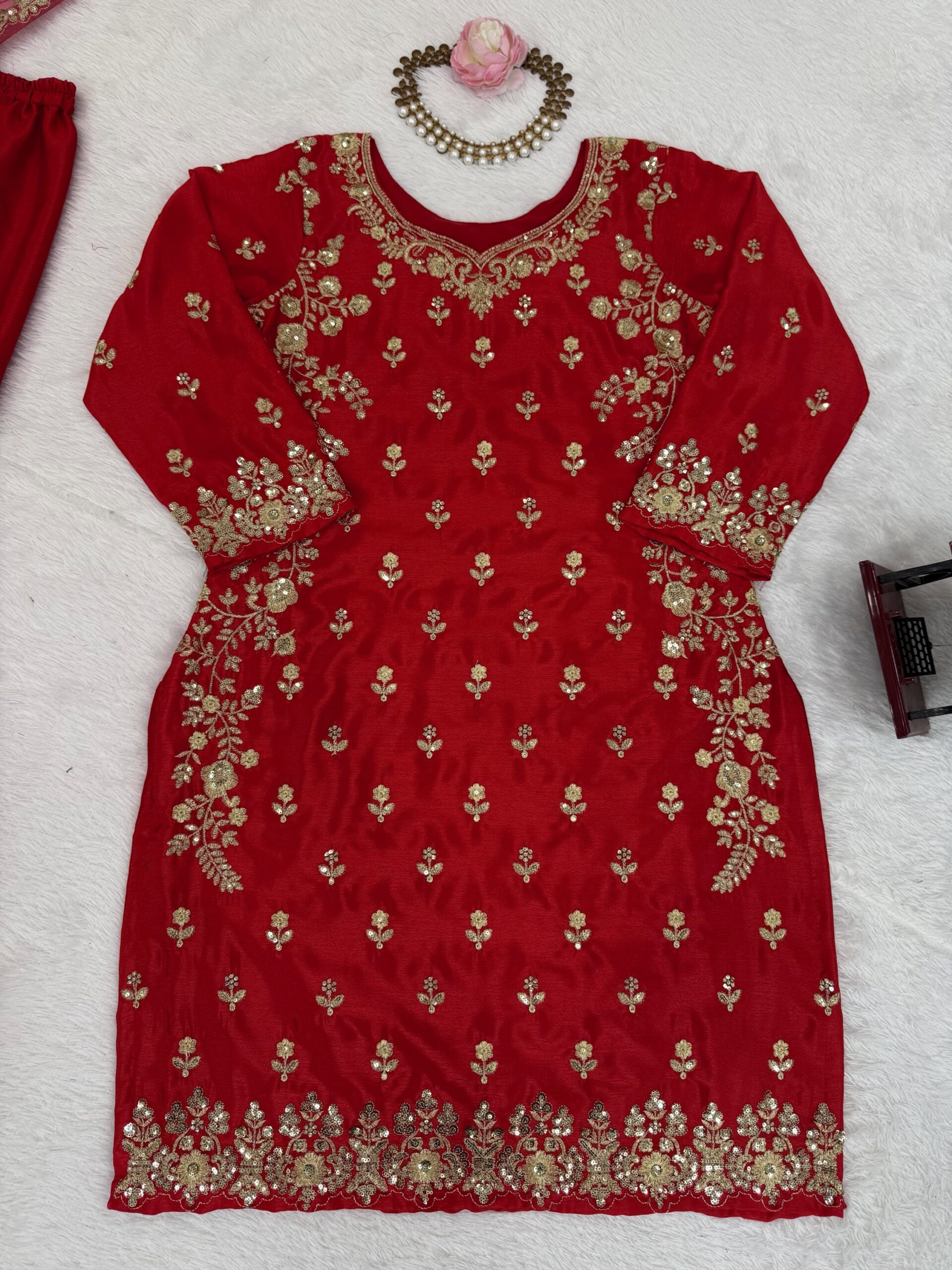 Royal Chinon Silk Embroidered Sharara Set - Image 12