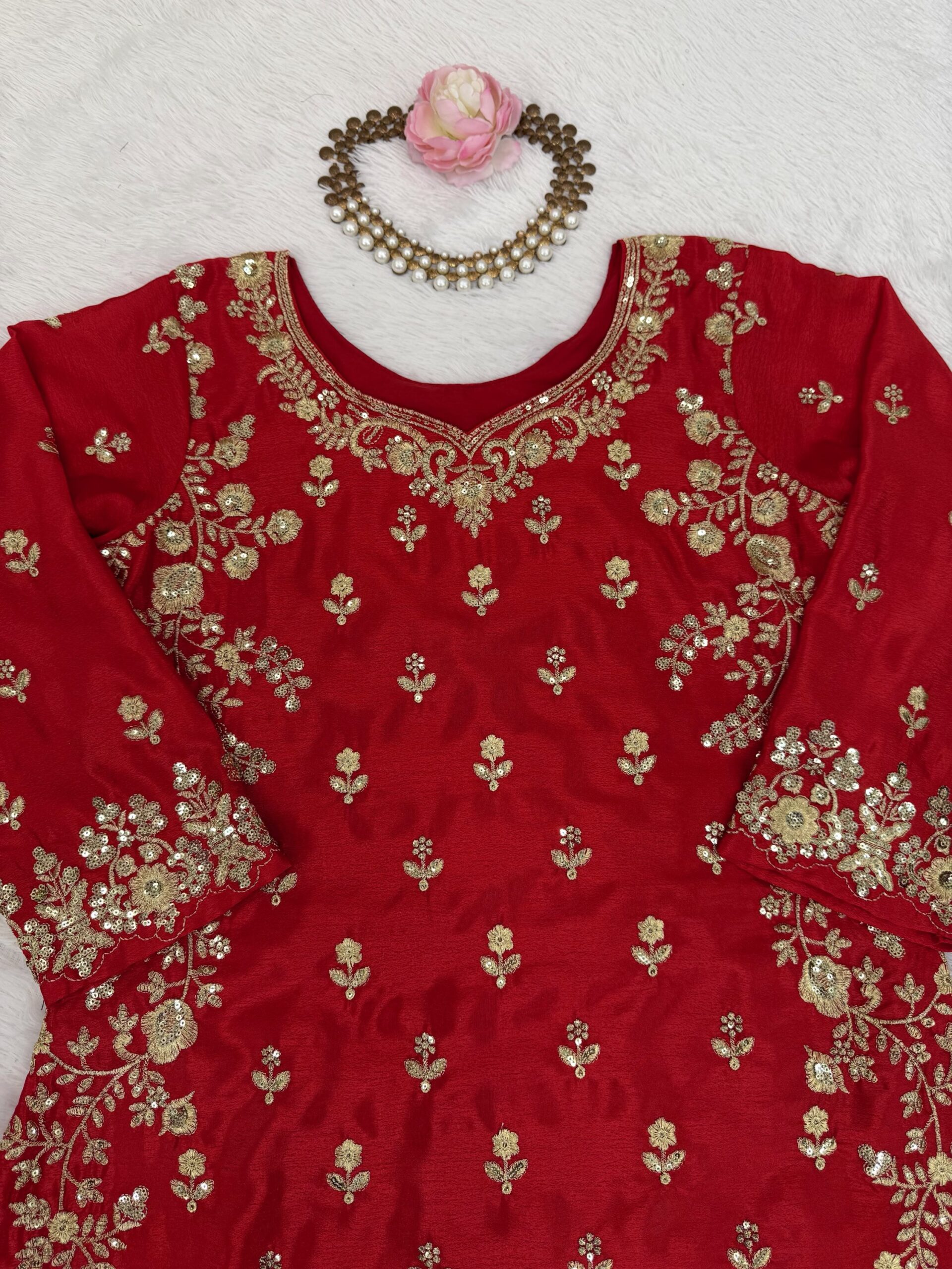 Royal Chinon Silk Embroidered Sharara Set - Image 13