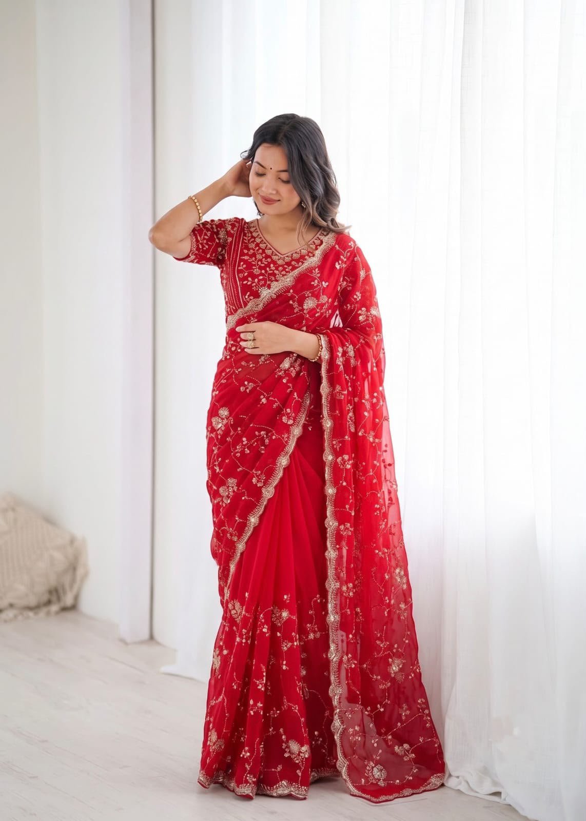 Beads & Sequins Fendi Silk Designer Saree - Image 2