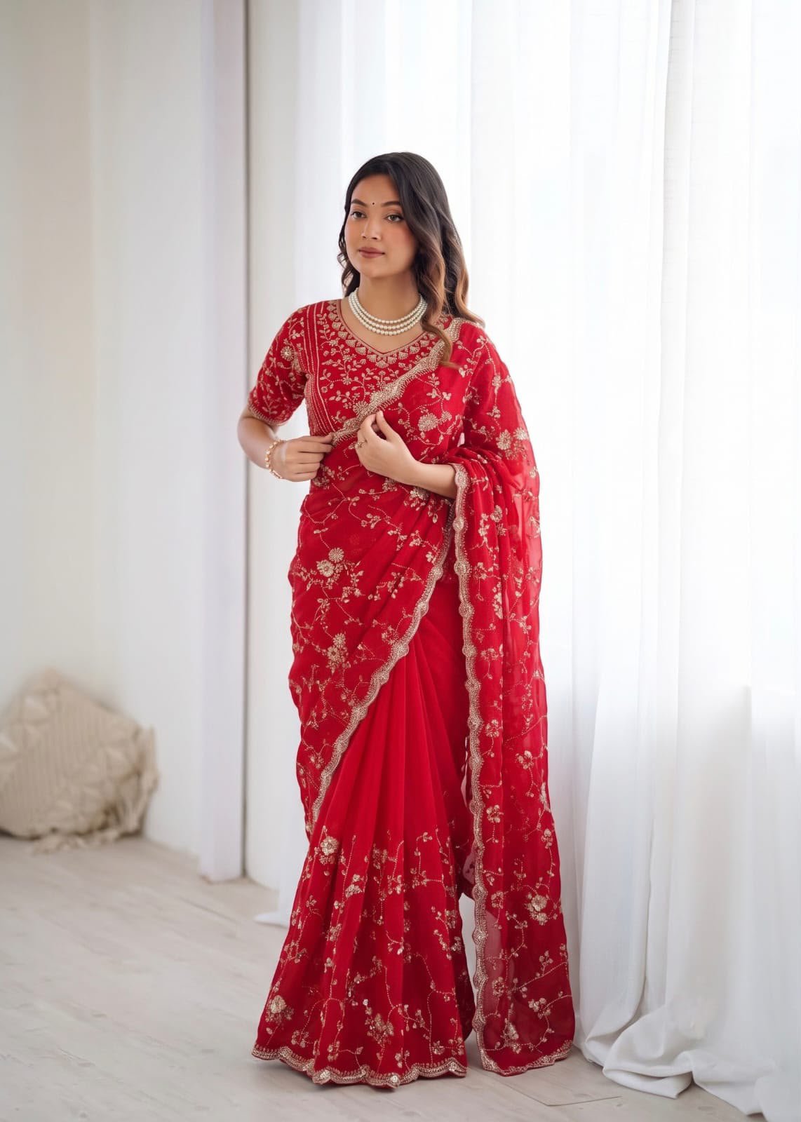 Beads & Sequins Fendi Silk Designer Saree - Image 4