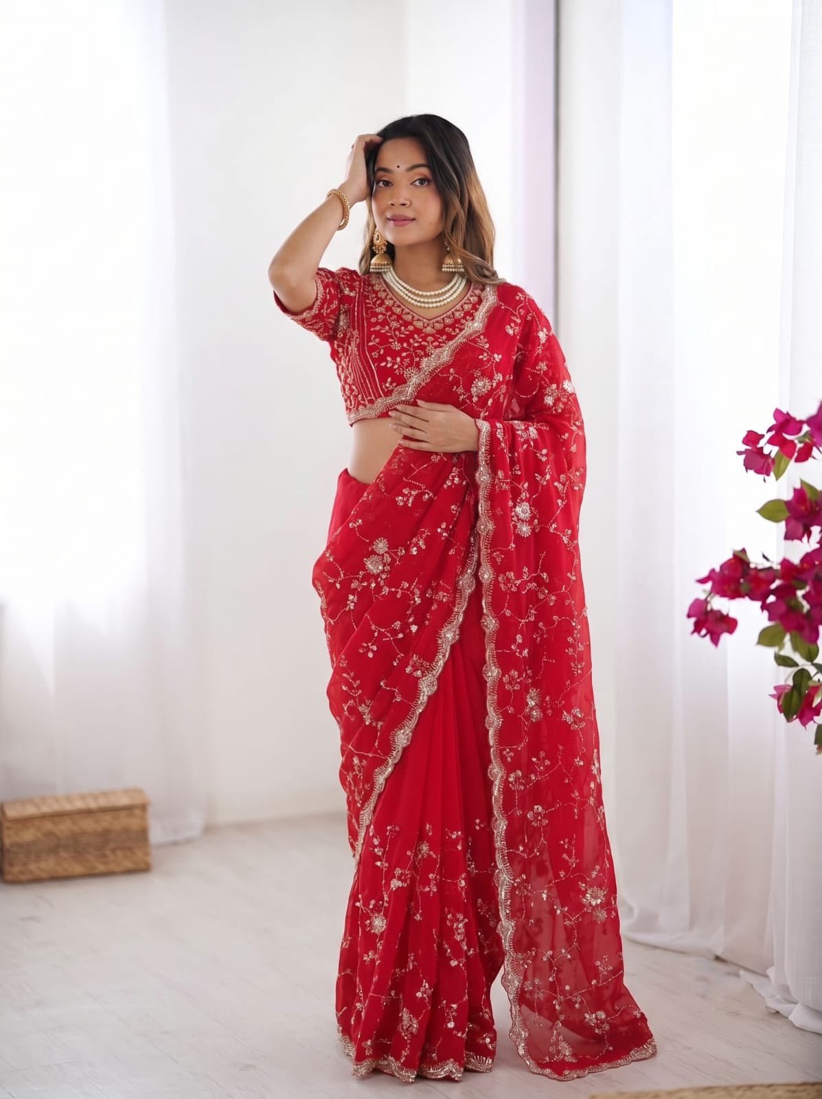 Beads & Sequins Fendi Silk Designer Saree - Image 5