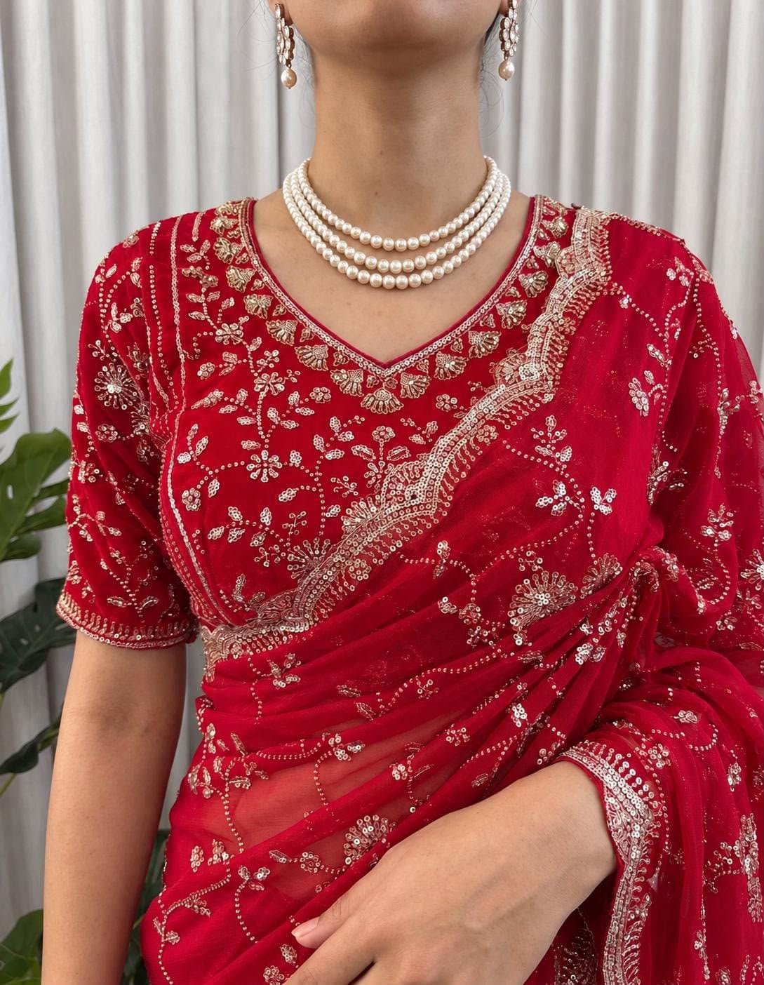 Beads & Sequins Fendi Silk Designer Saree - Image 6