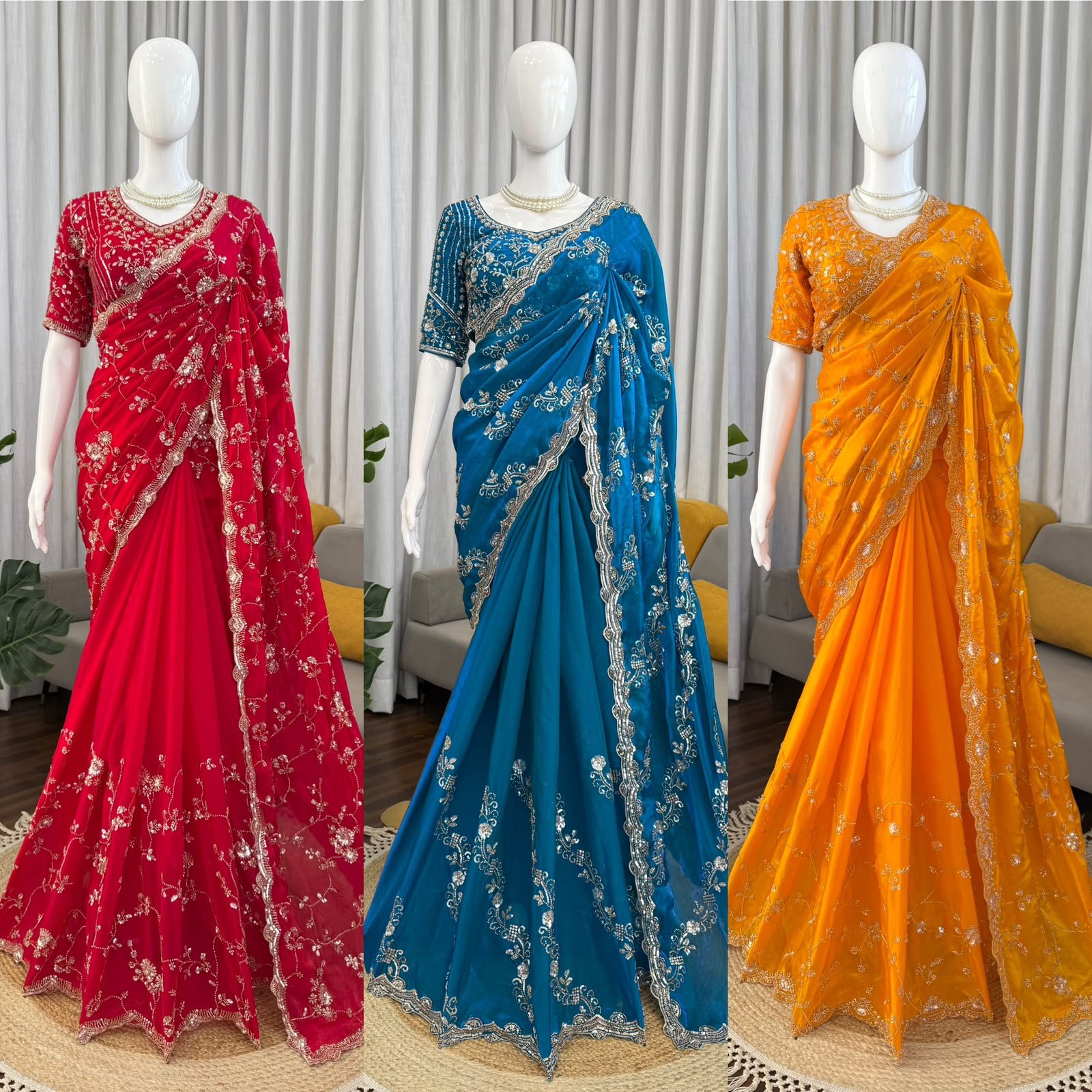 Beads & Sequins Fendi Silk Designer Saree