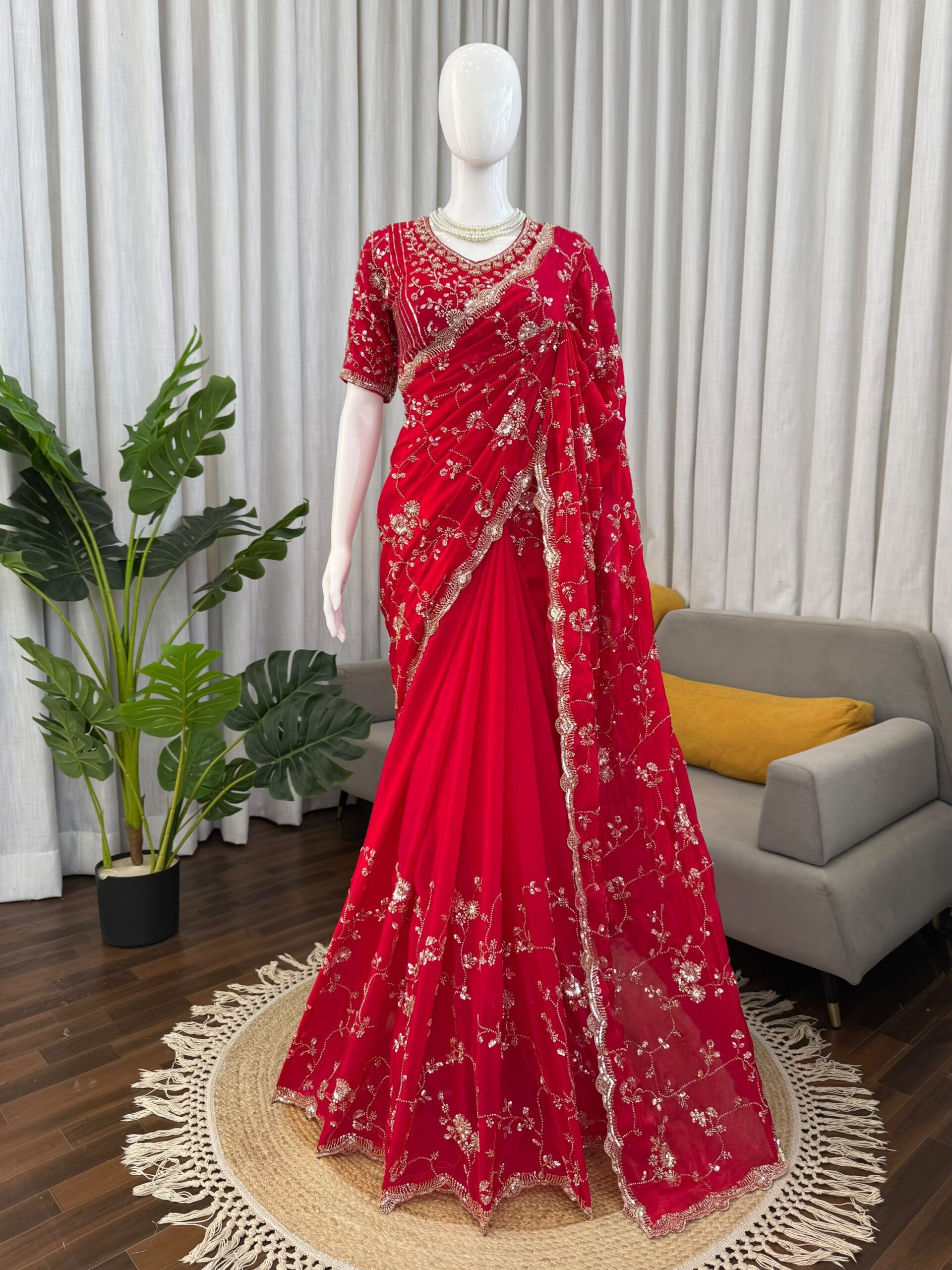 Beads & Sequins Fendi Silk Designer Saree - Image 8