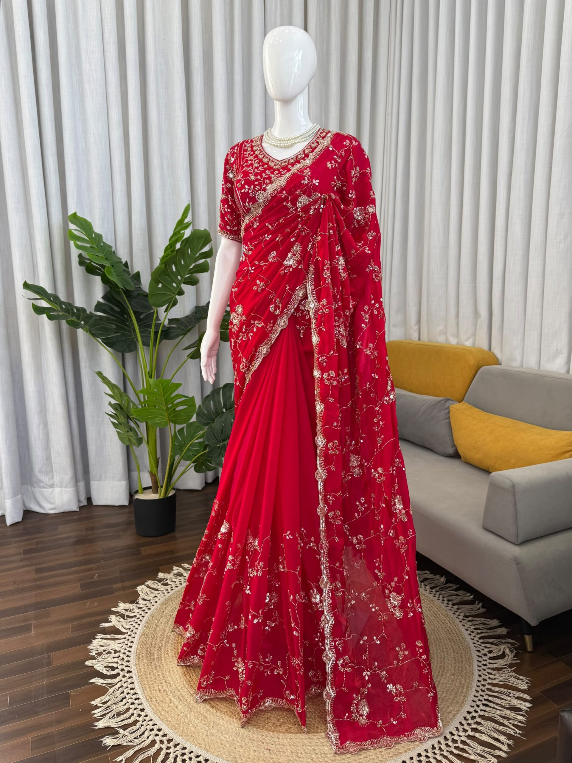 Beads & Sequins Fendi Silk Designer Saree - Image 7