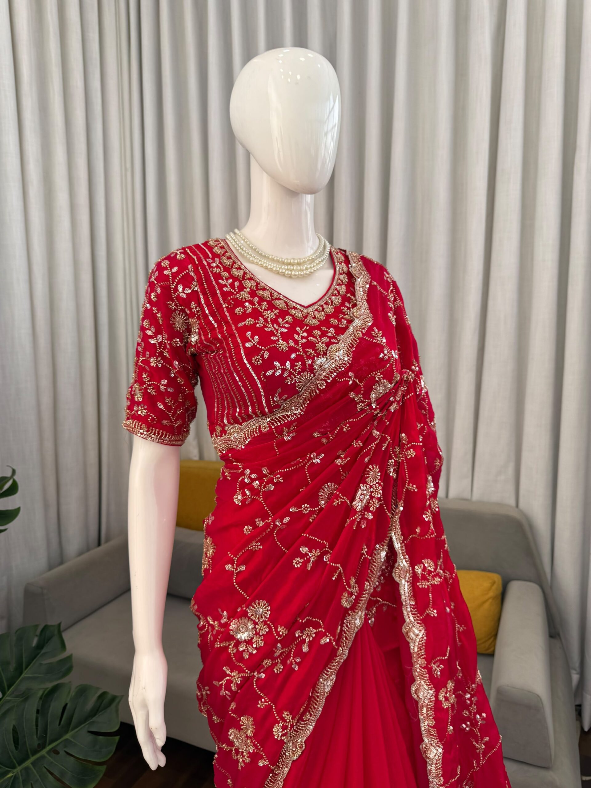 Beads & Sequins Fendi Silk Designer Saree - Image 9