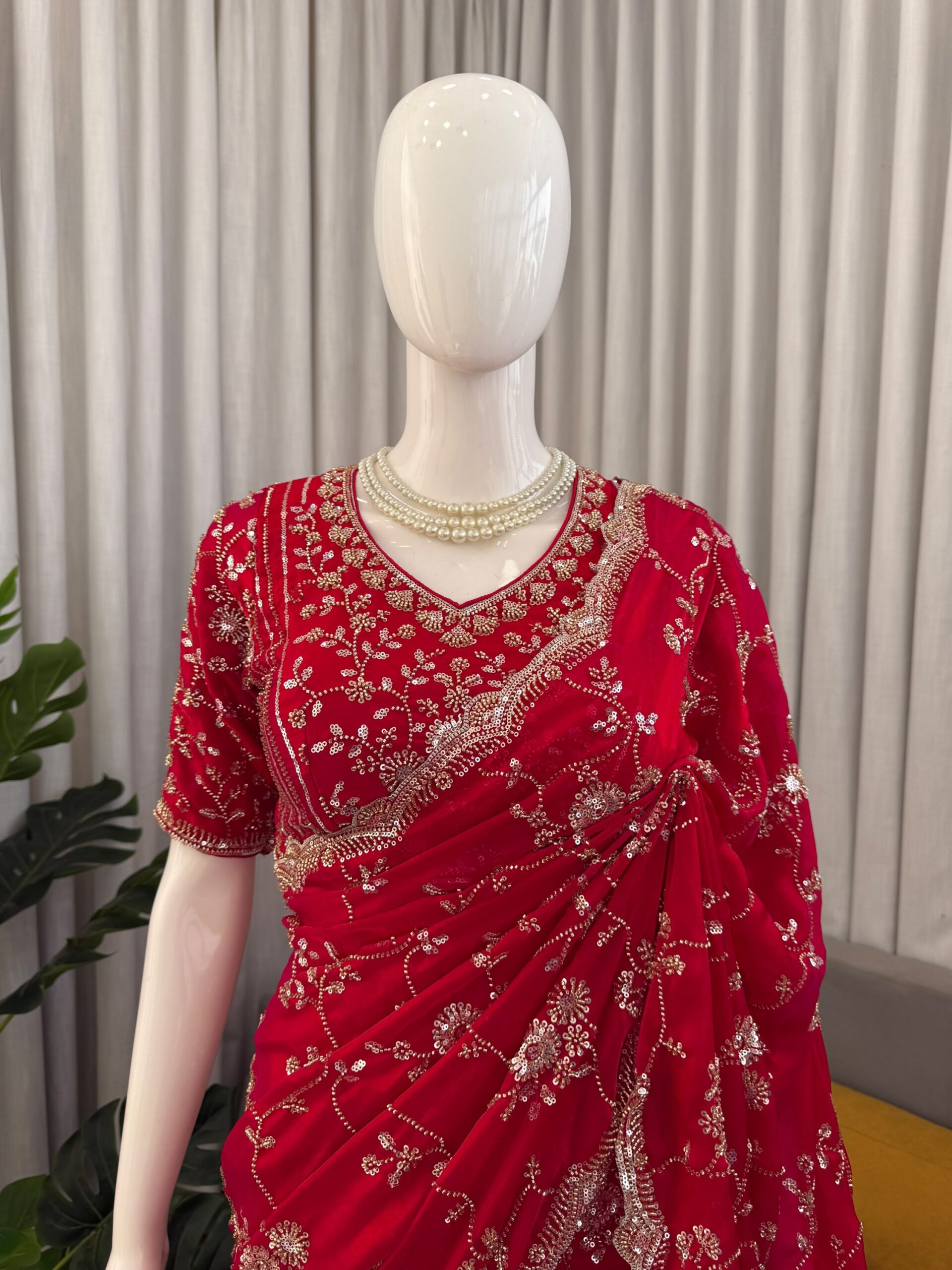 Beads & Sequins Fendi Silk Designer Saree - Image 10