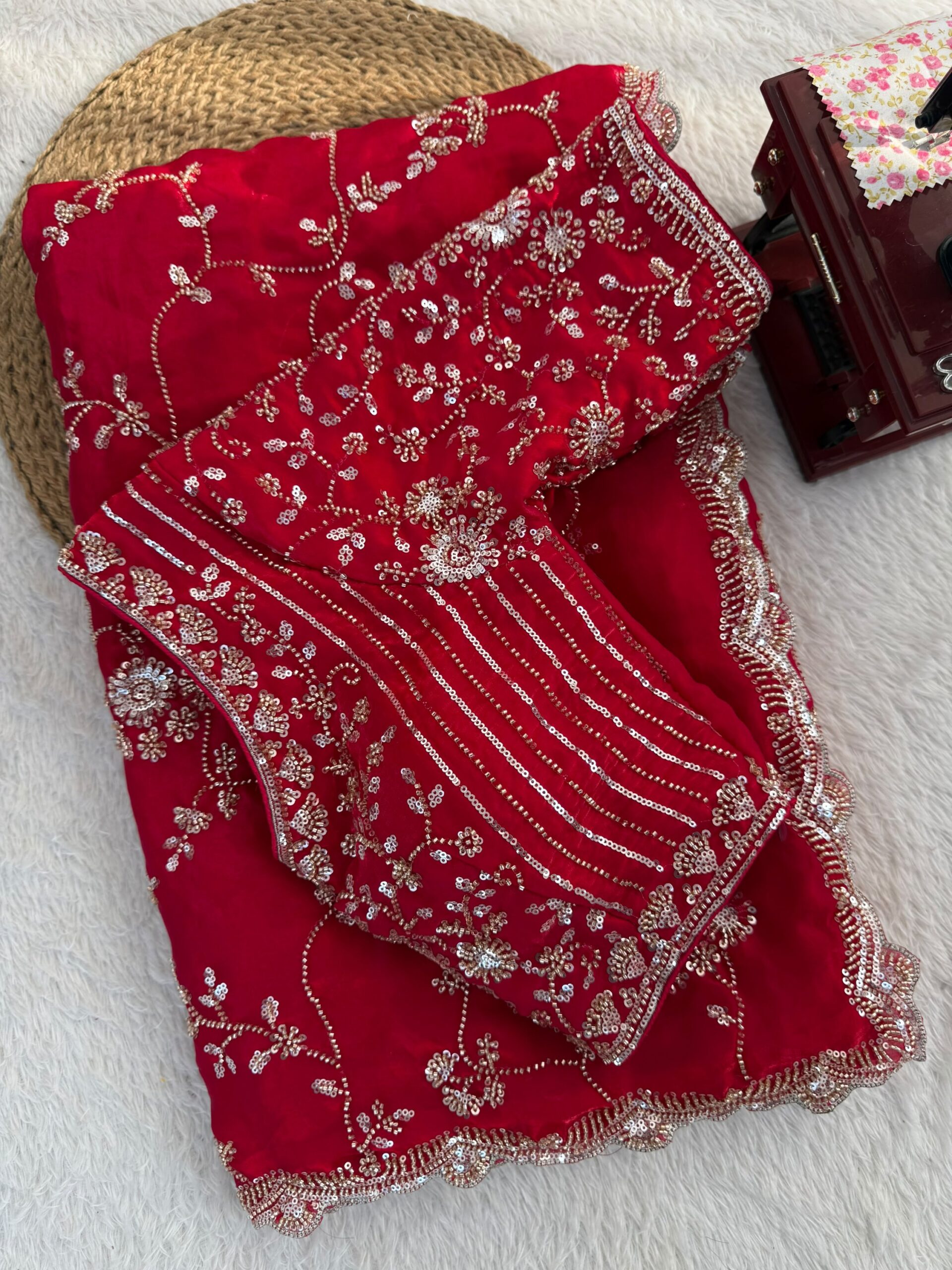 Beads & Sequins Fendi Silk Designer Saree - Image 11