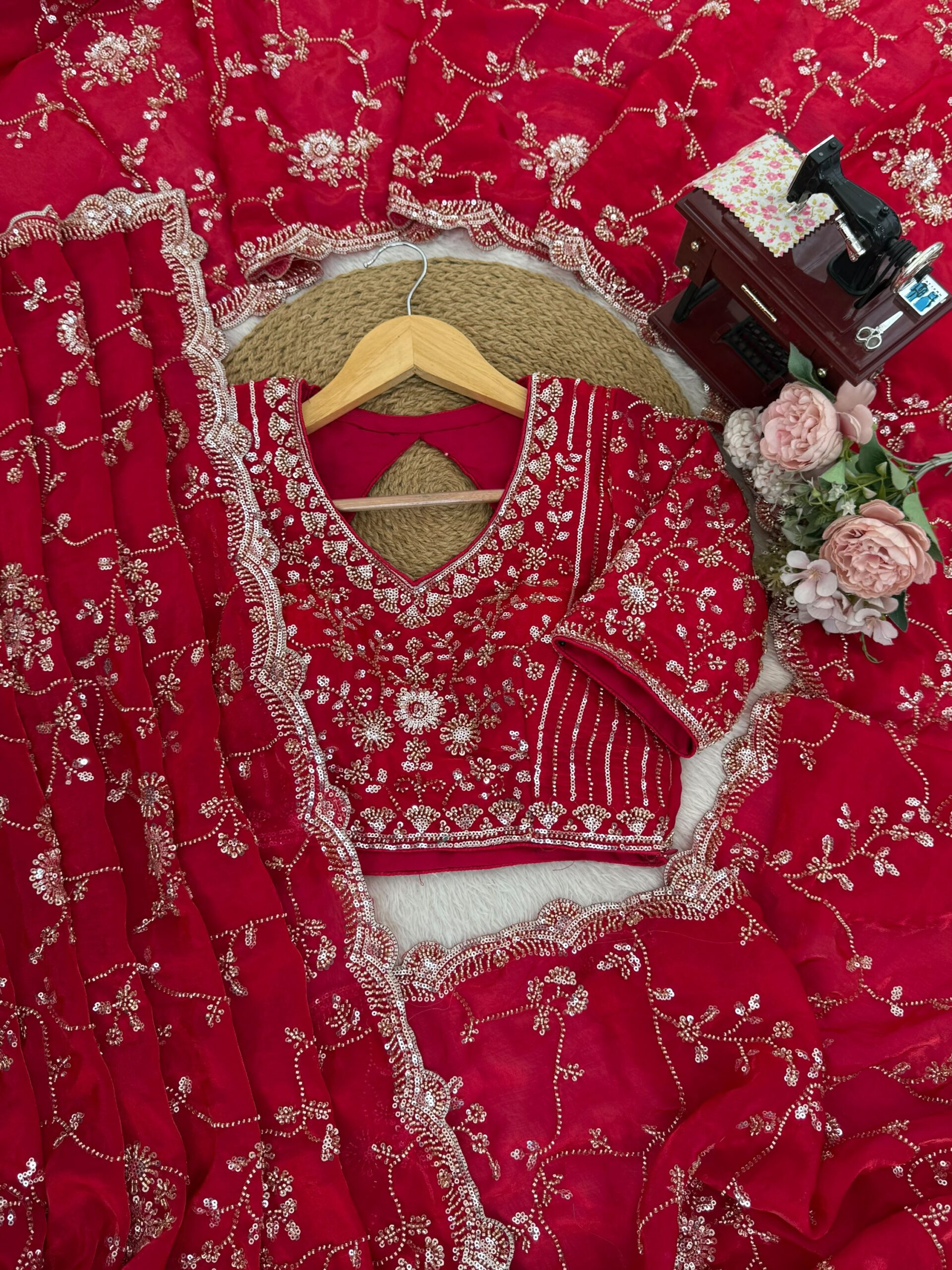 Beads & Sequins Fendi Silk Designer Saree - Image 12