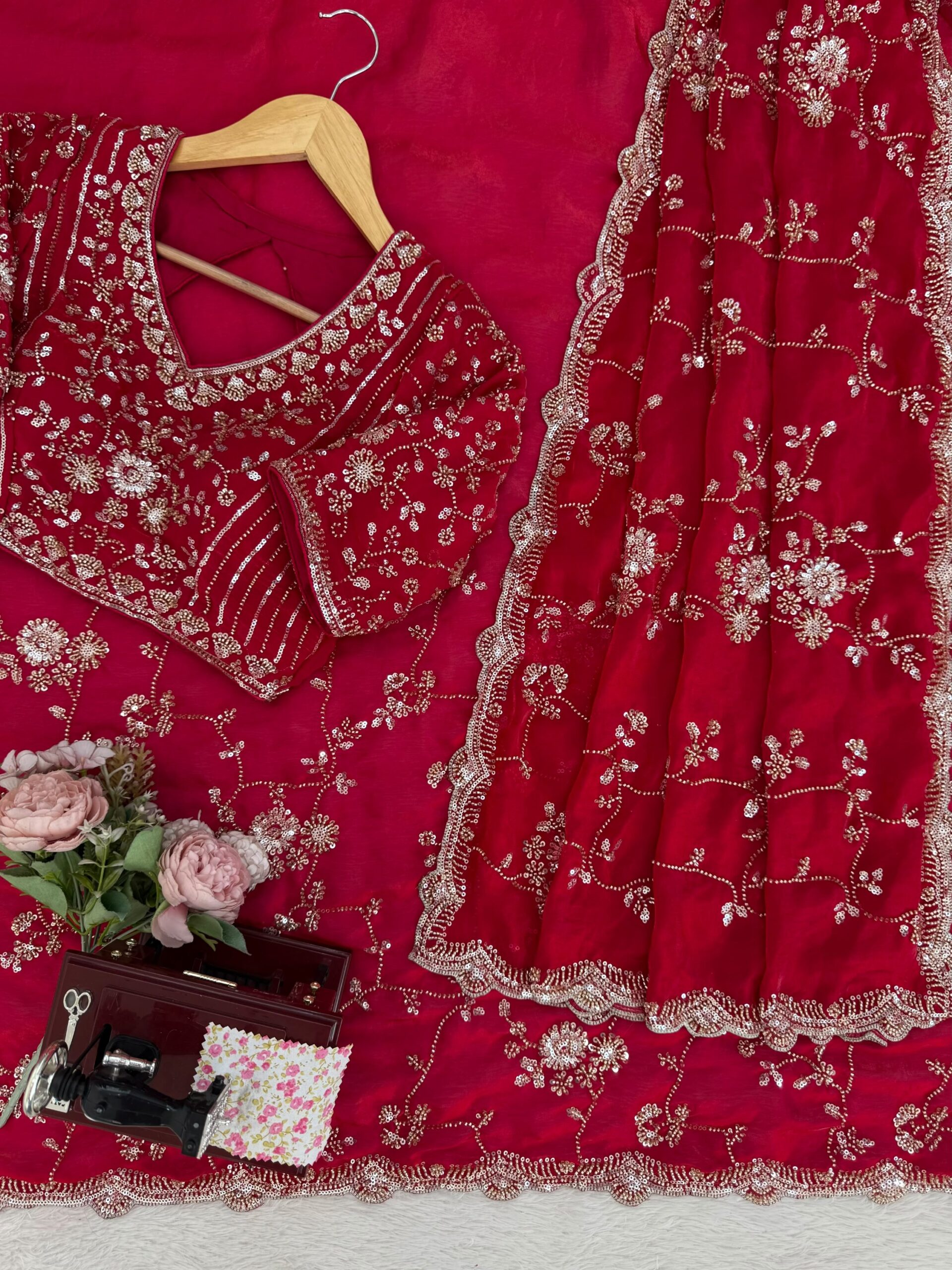 Beads & Sequins Fendi Silk Designer Saree - Image 15