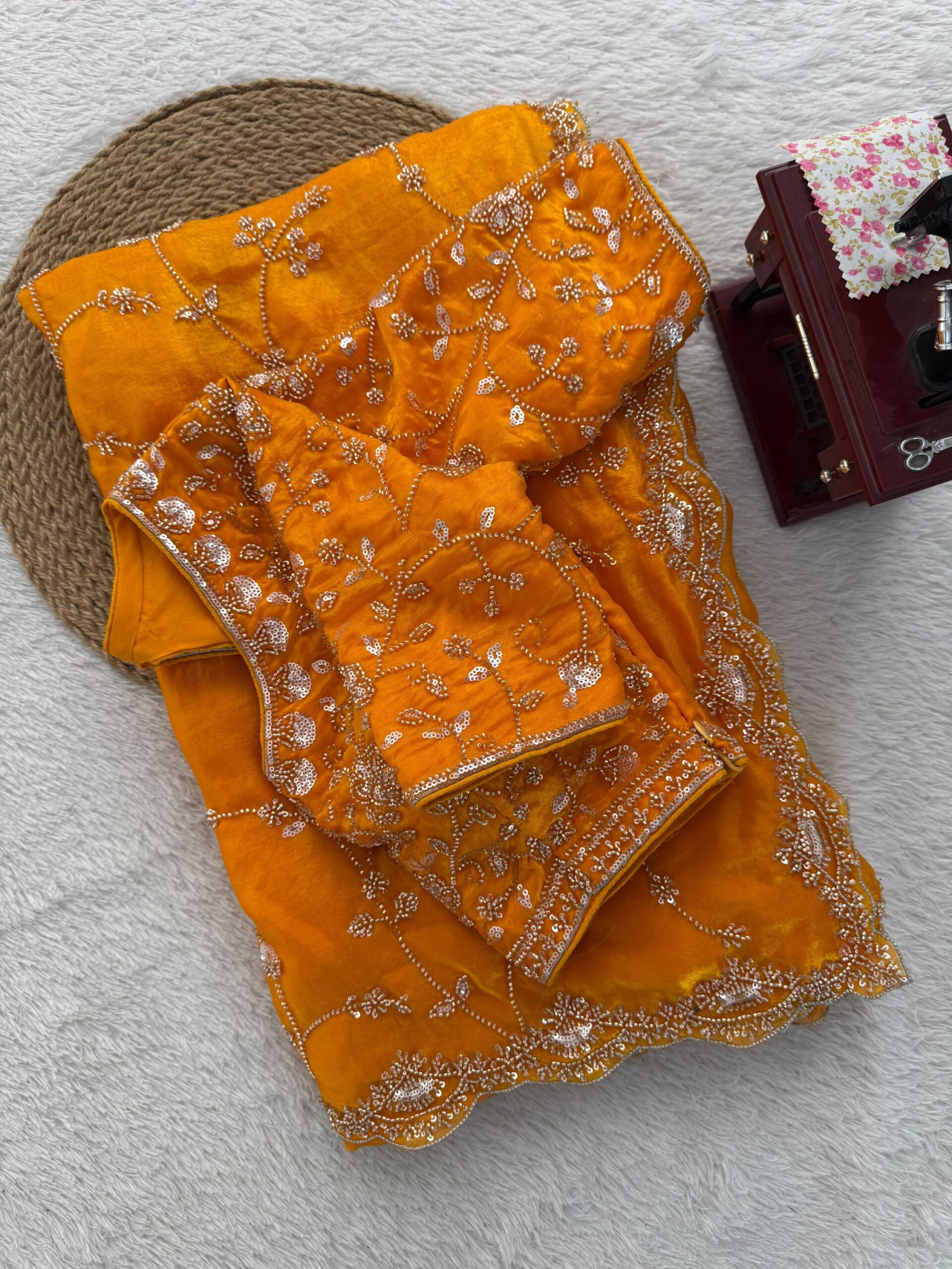 Beads & Sequins Fendi Silk Designer Saree - Image 32
