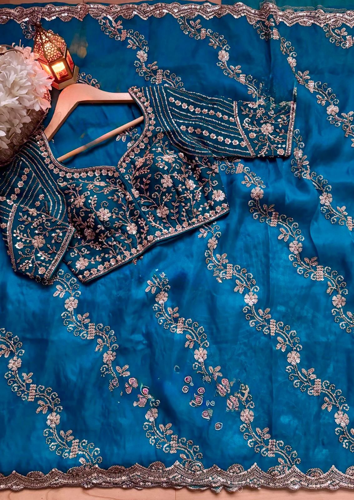 Beads & Sequins Fendi Silk Designer Saree - Image 24
