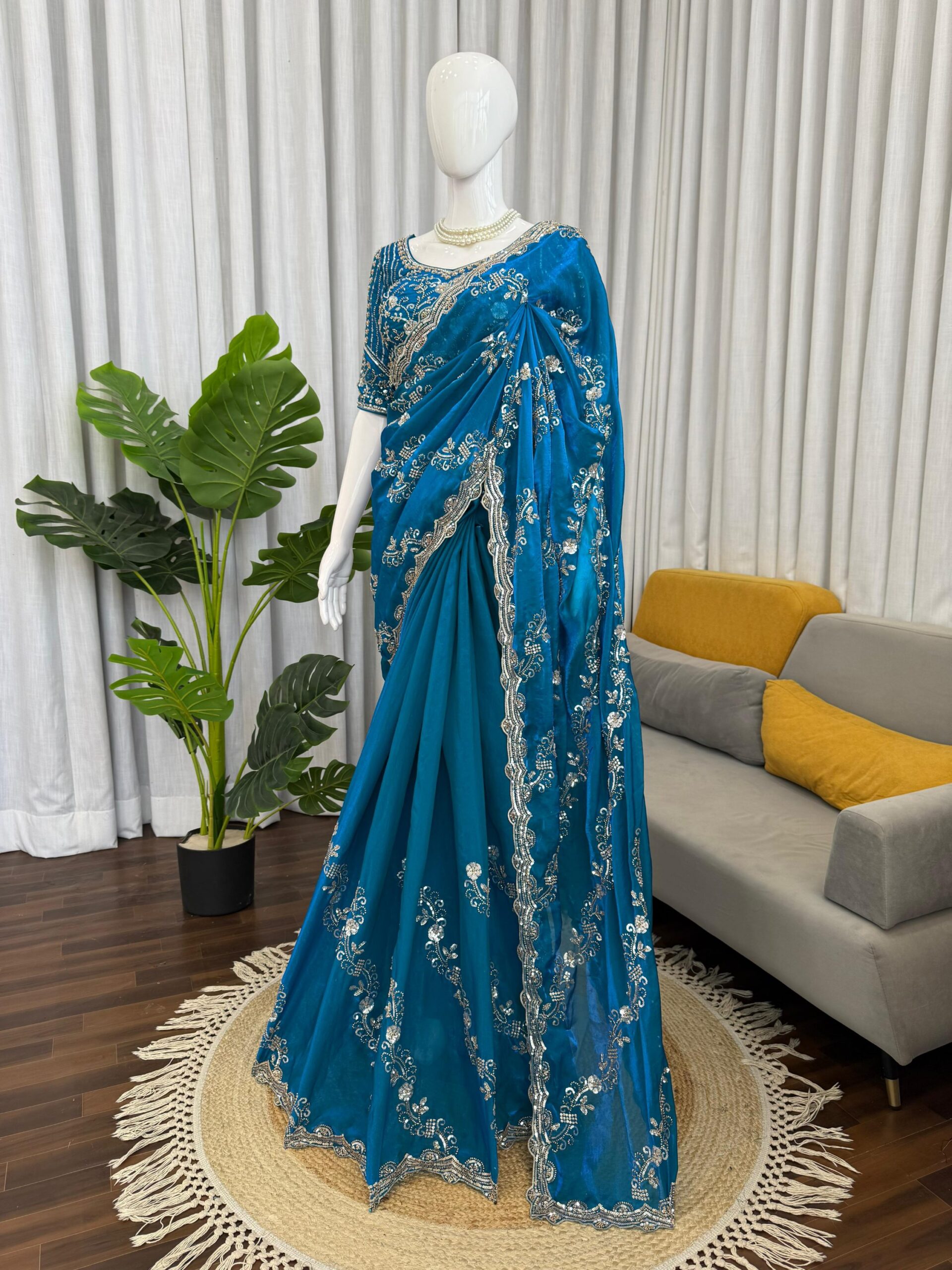 Beads & Sequins Fendi Silk Designer Saree - Image 17