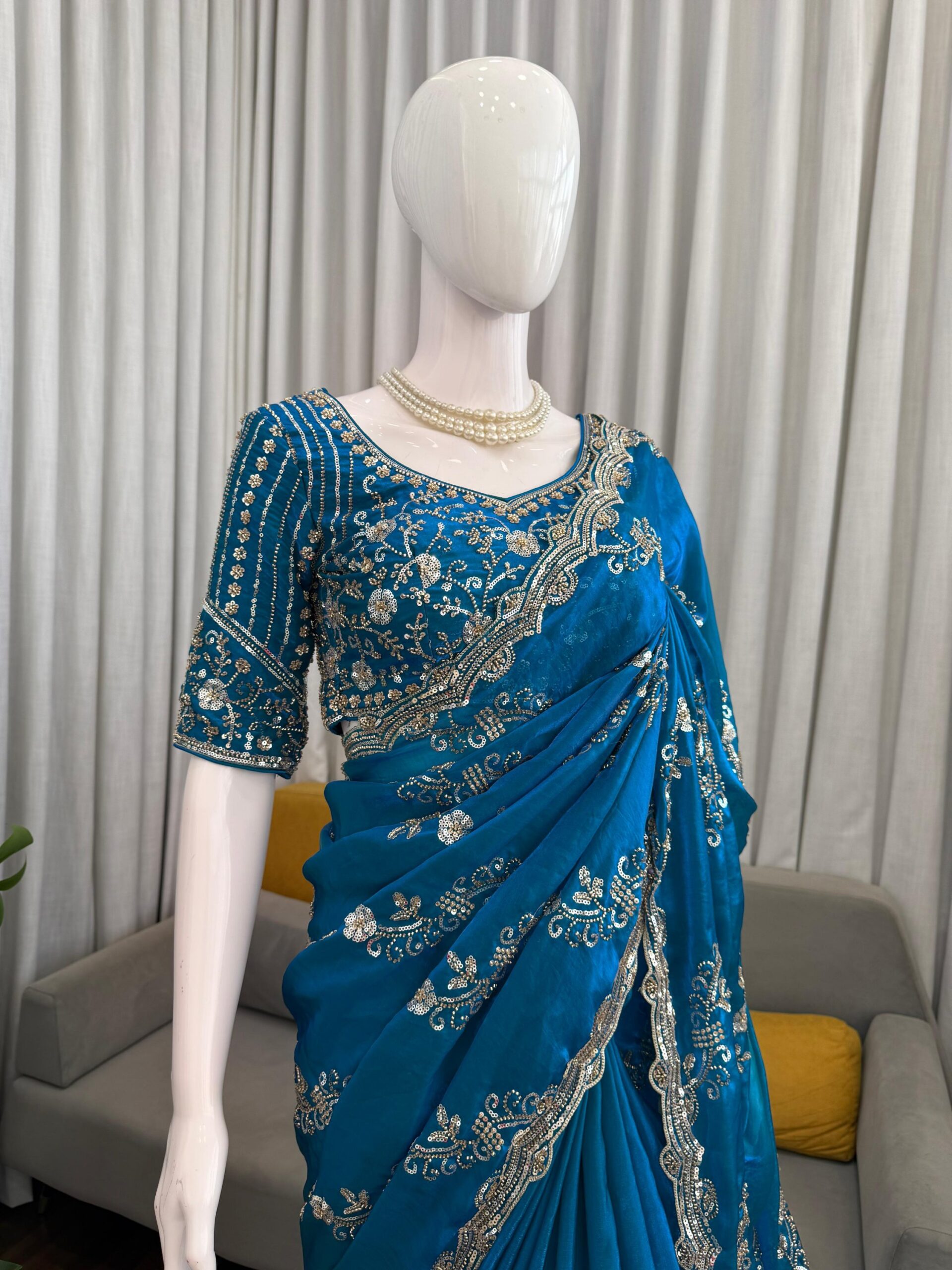 Beads & Sequins Fendi Silk Designer Saree - Image 19