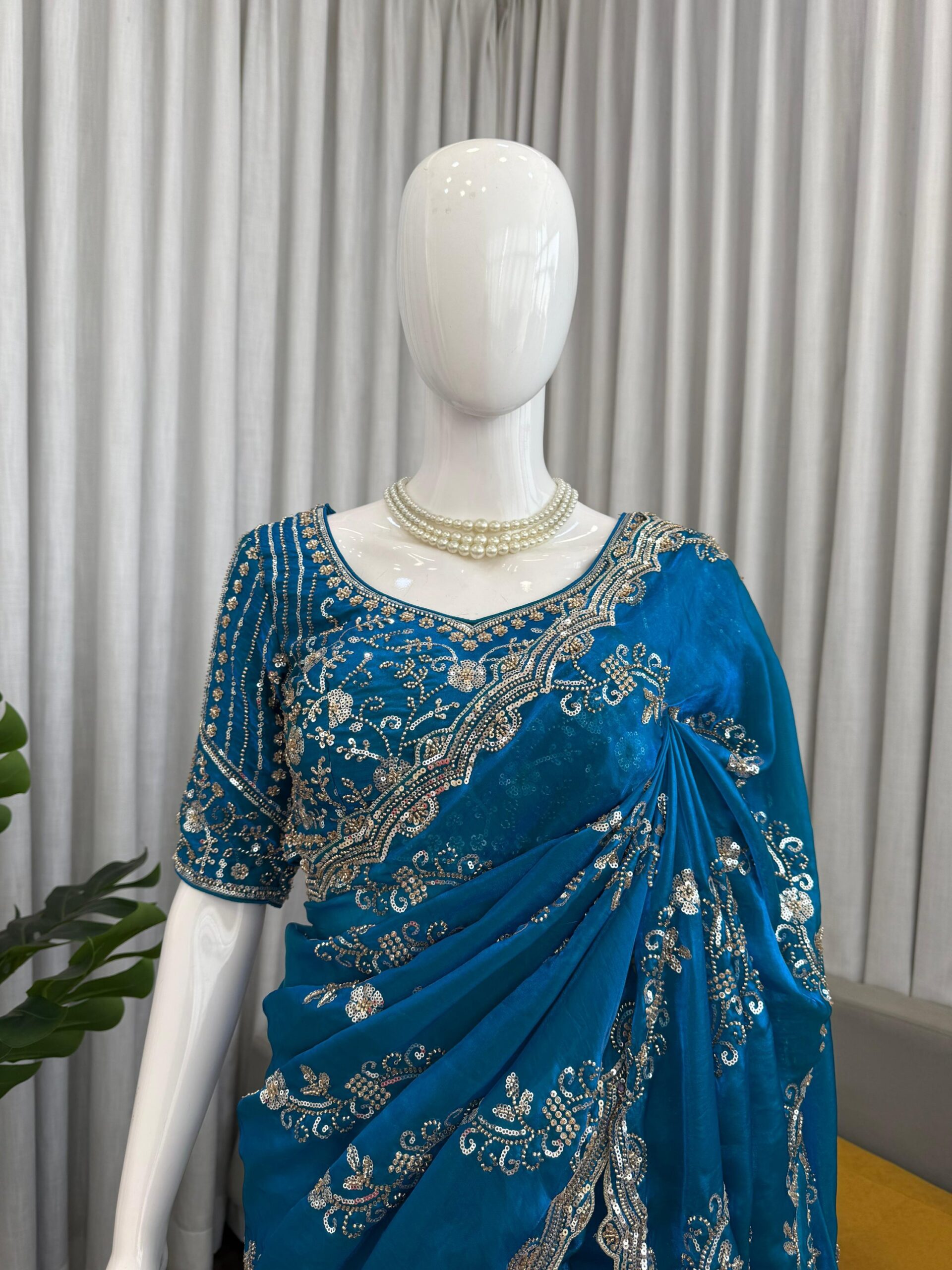 Beads & Sequins Fendi Silk Designer Saree - Image 20