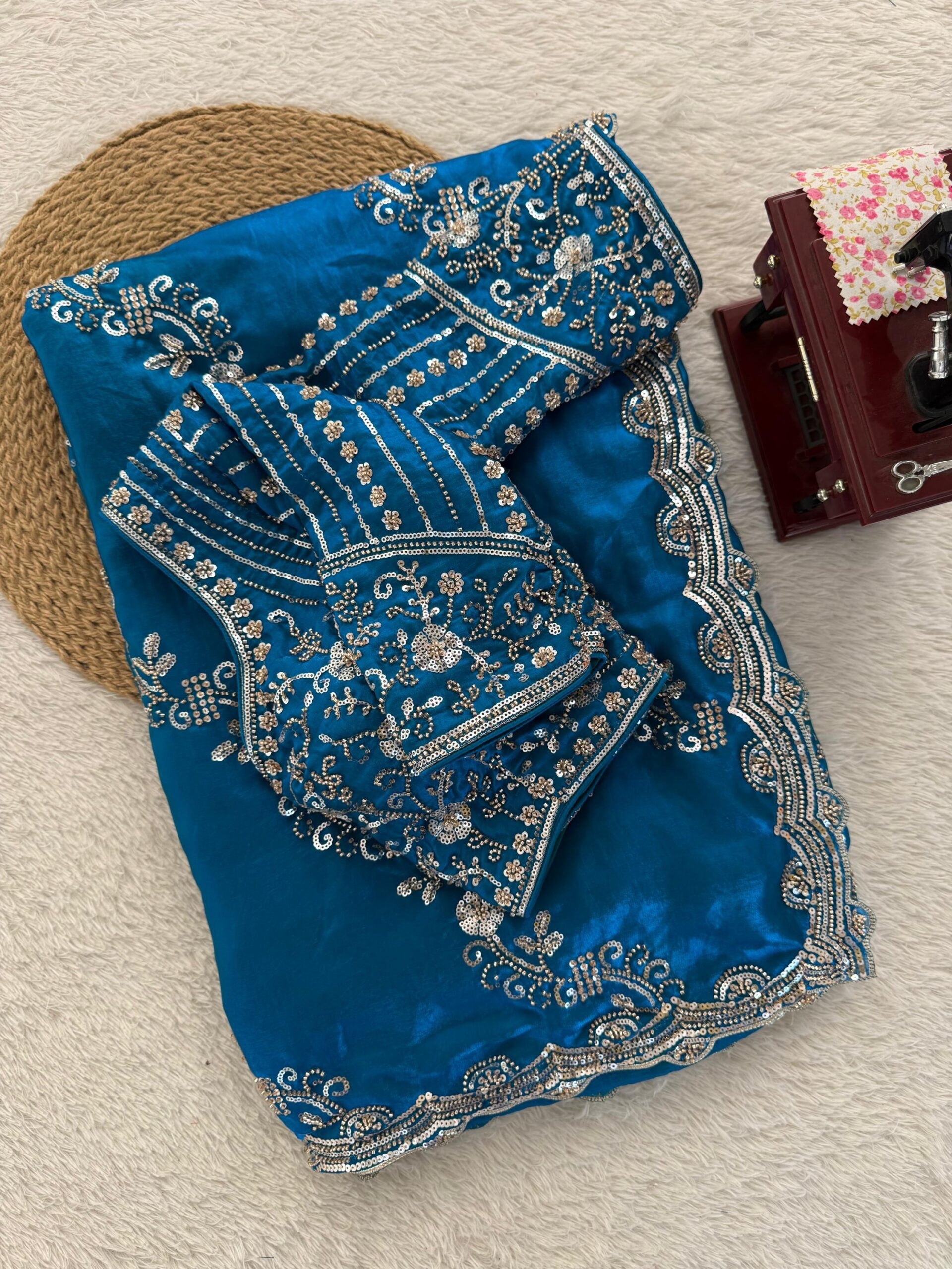 Beads & Sequins Fendi Silk Designer Saree - Image 25