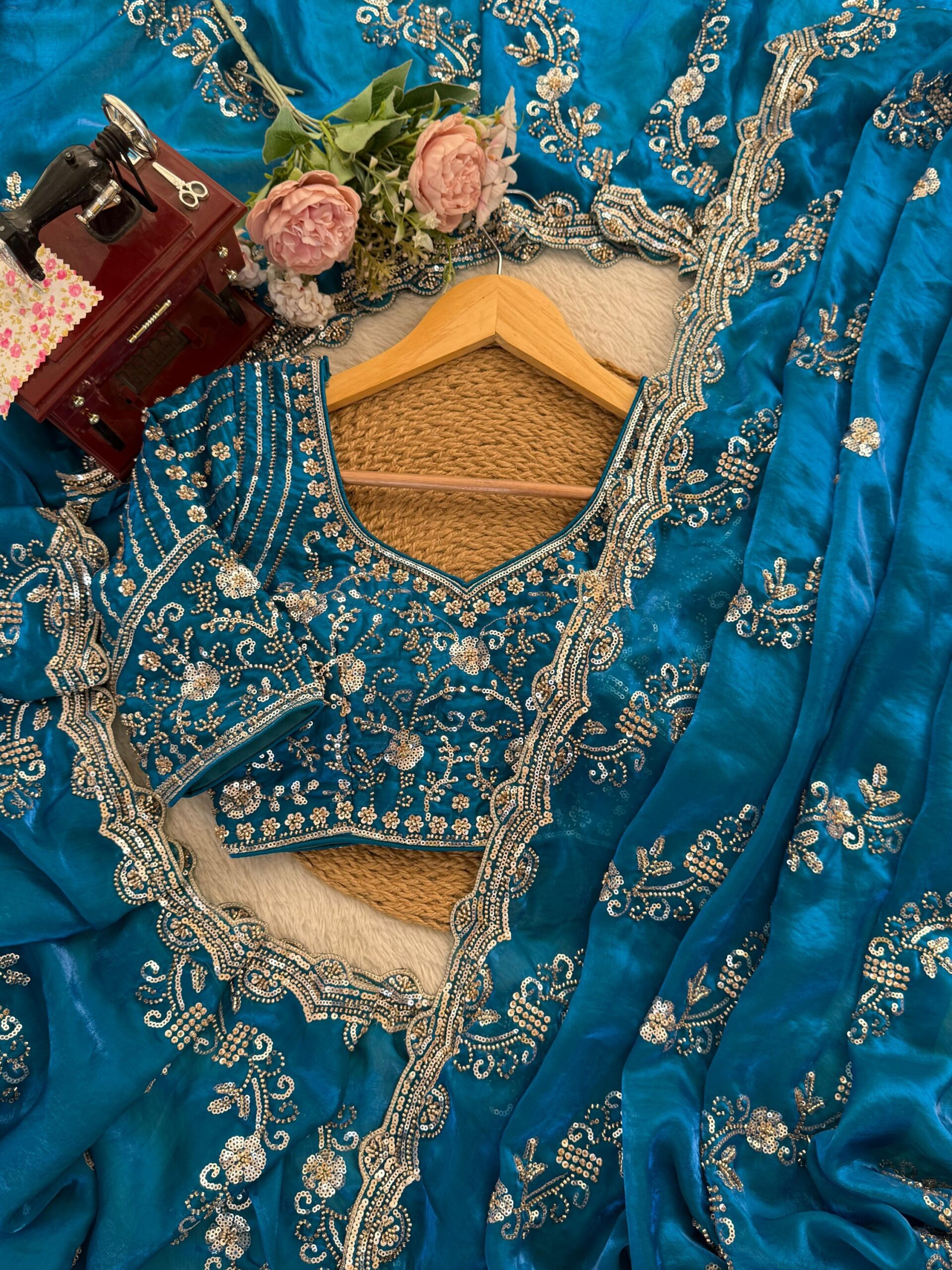 Beads & Sequins Fendi Silk Designer Saree - Image 30