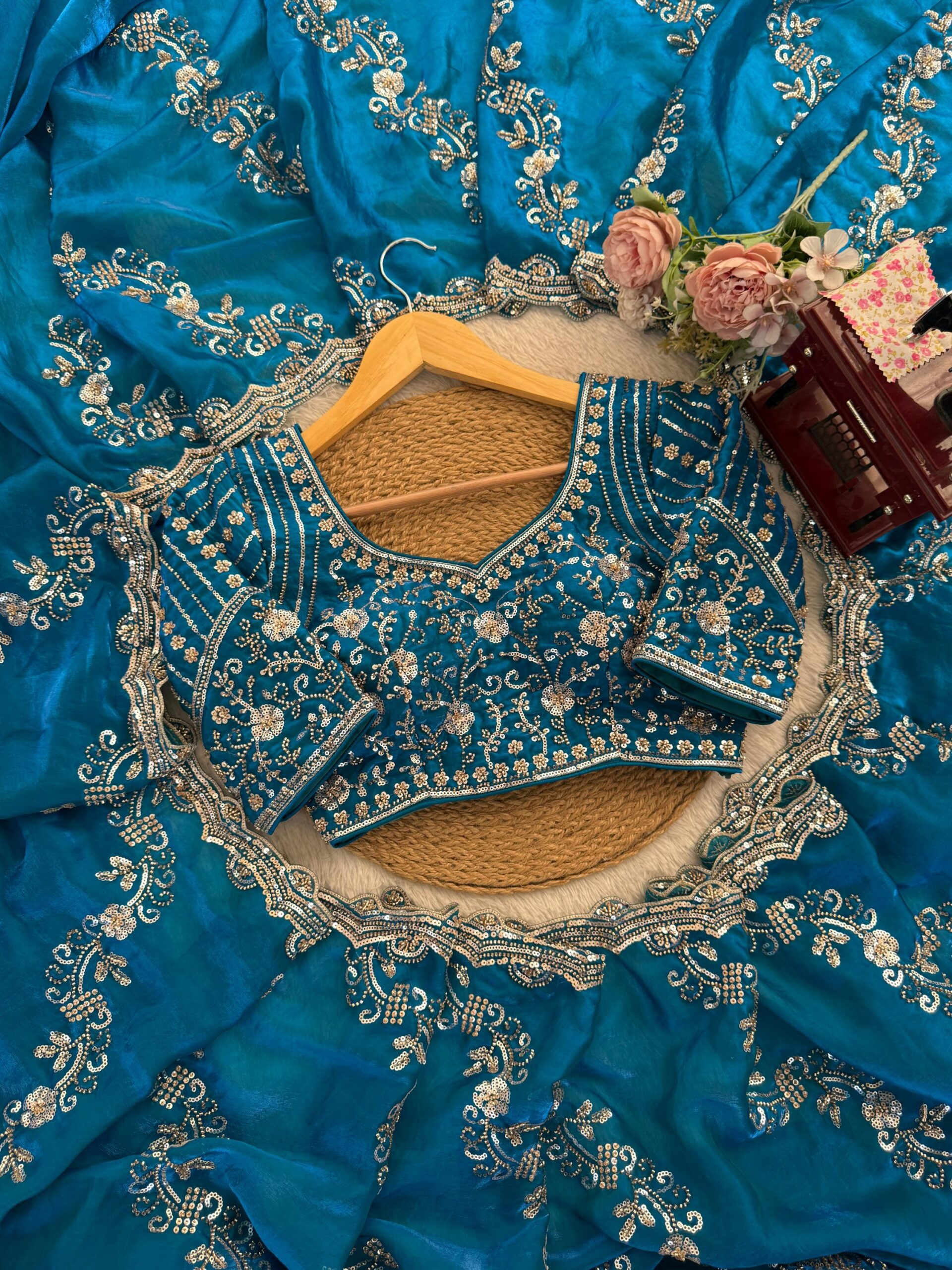 Beads & Sequins Fendi Silk Designer Saree - Image 27