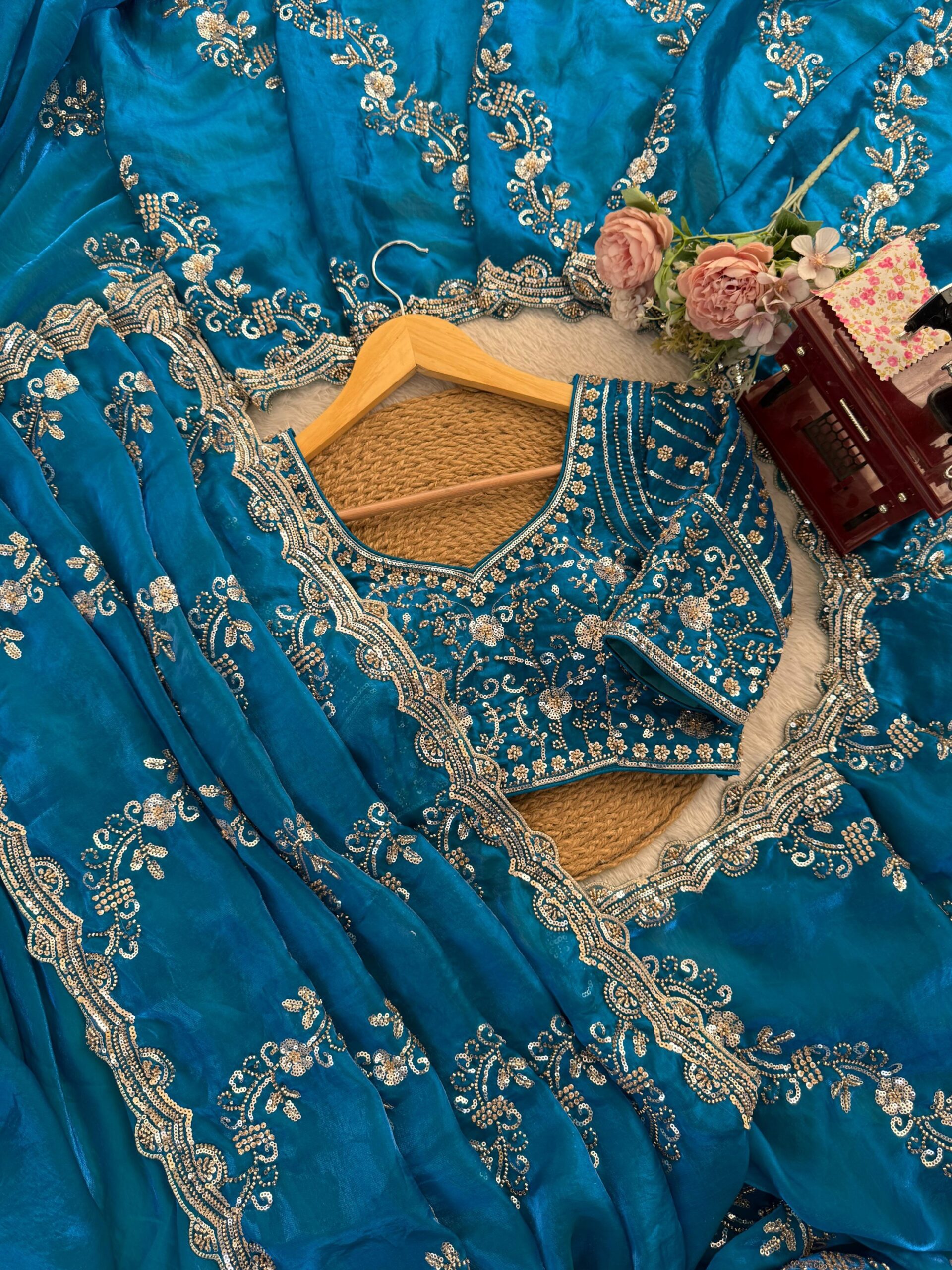 Beads & Sequins Fendi Silk Designer Saree - Image 28