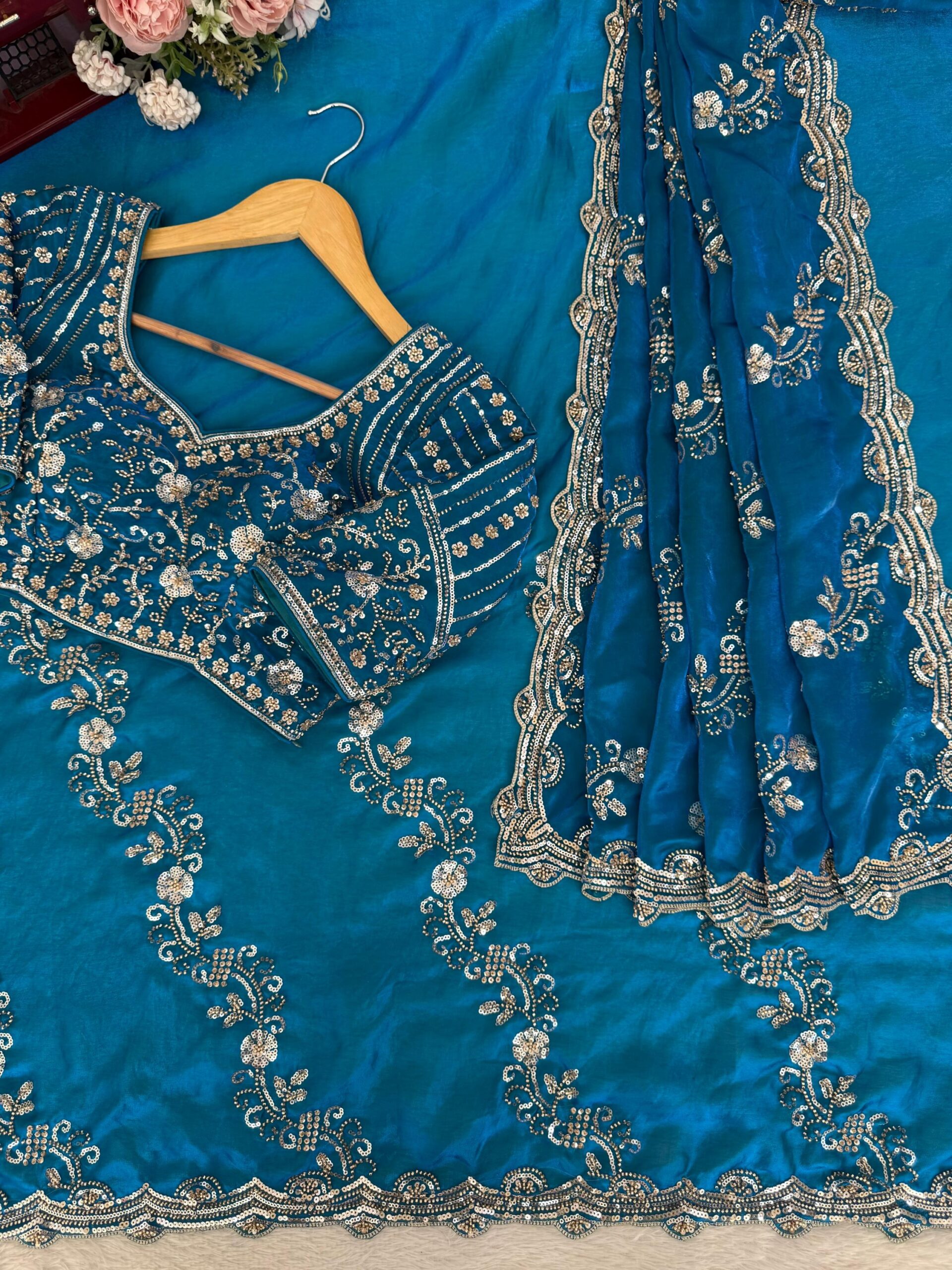 Beads & Sequins Fendi Silk Designer Saree - Image 29