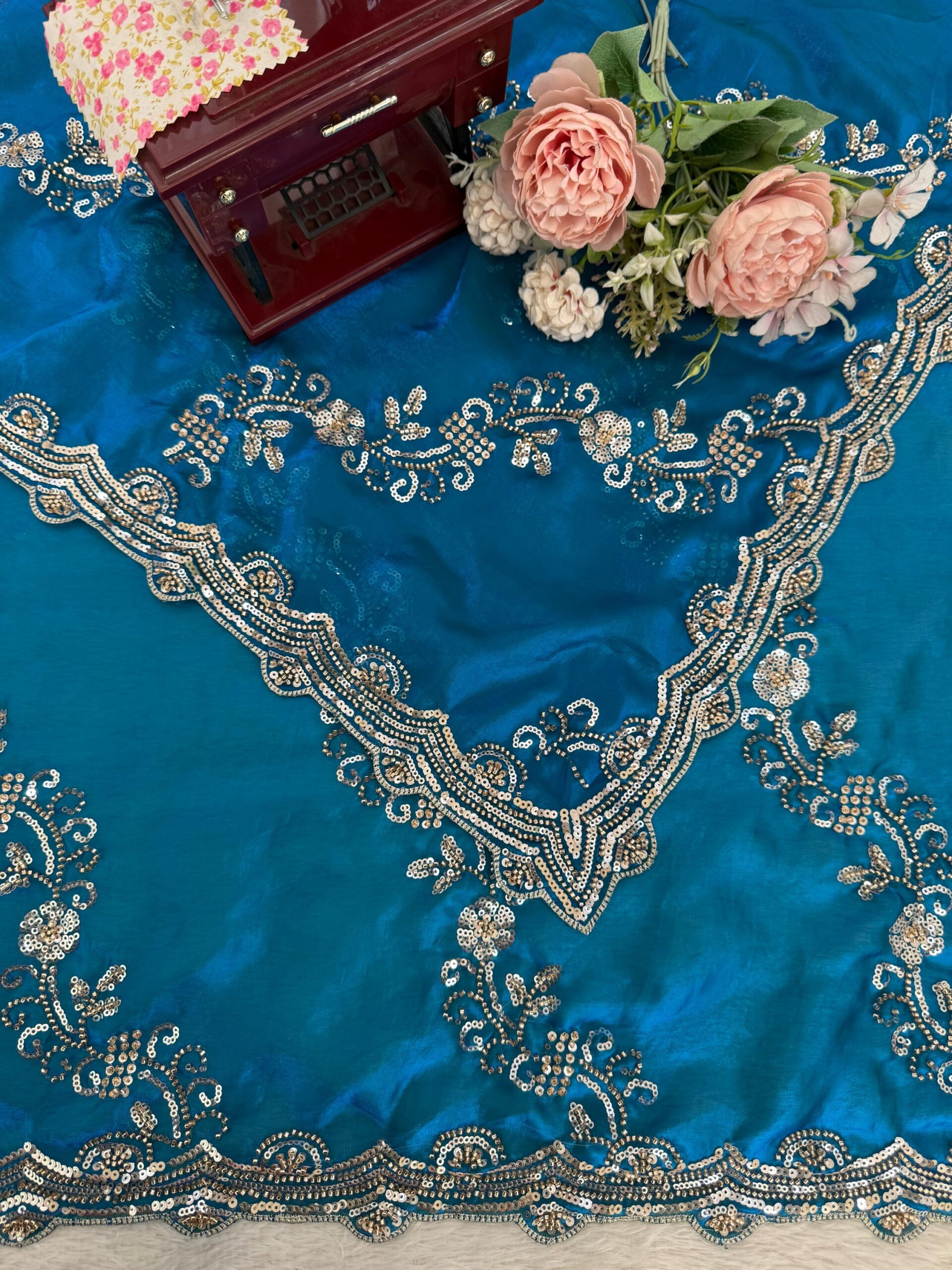 Beads & Sequins Fendi Silk Designer Saree - Image 26