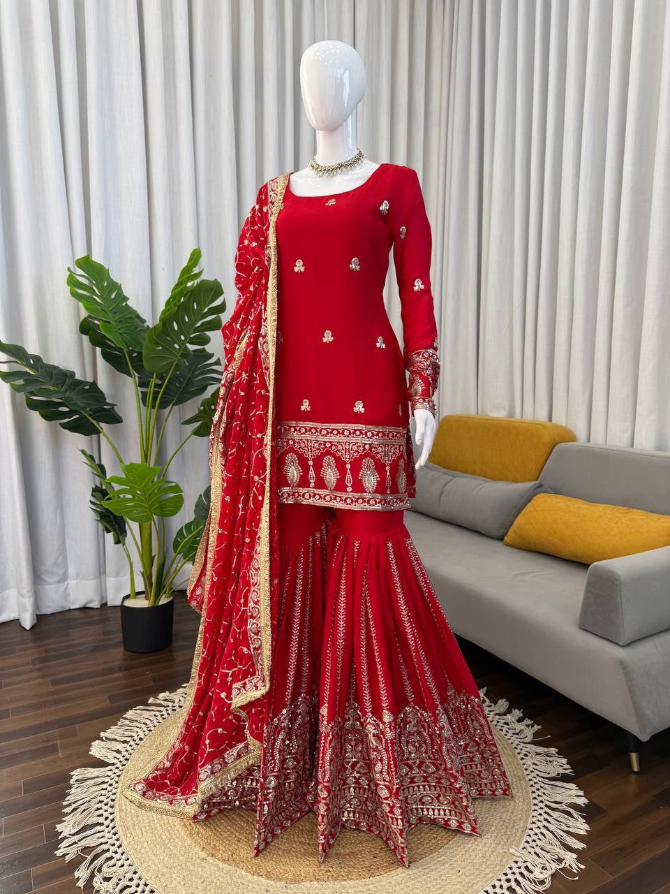 Chinon Silk Thread & Sequins Sharara Set