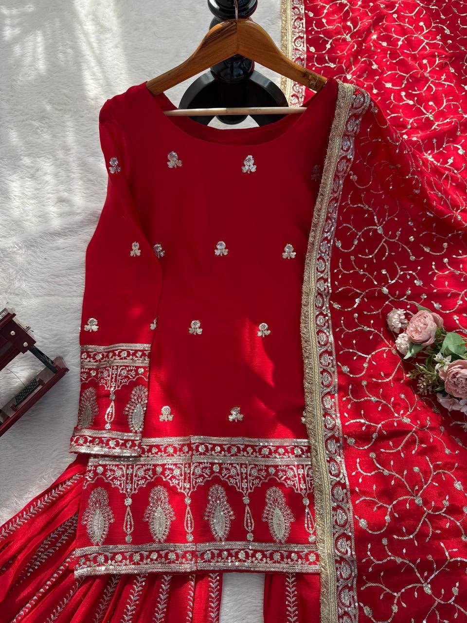 Chinon Silk Thread & Sequins Sharara Set - Image 9