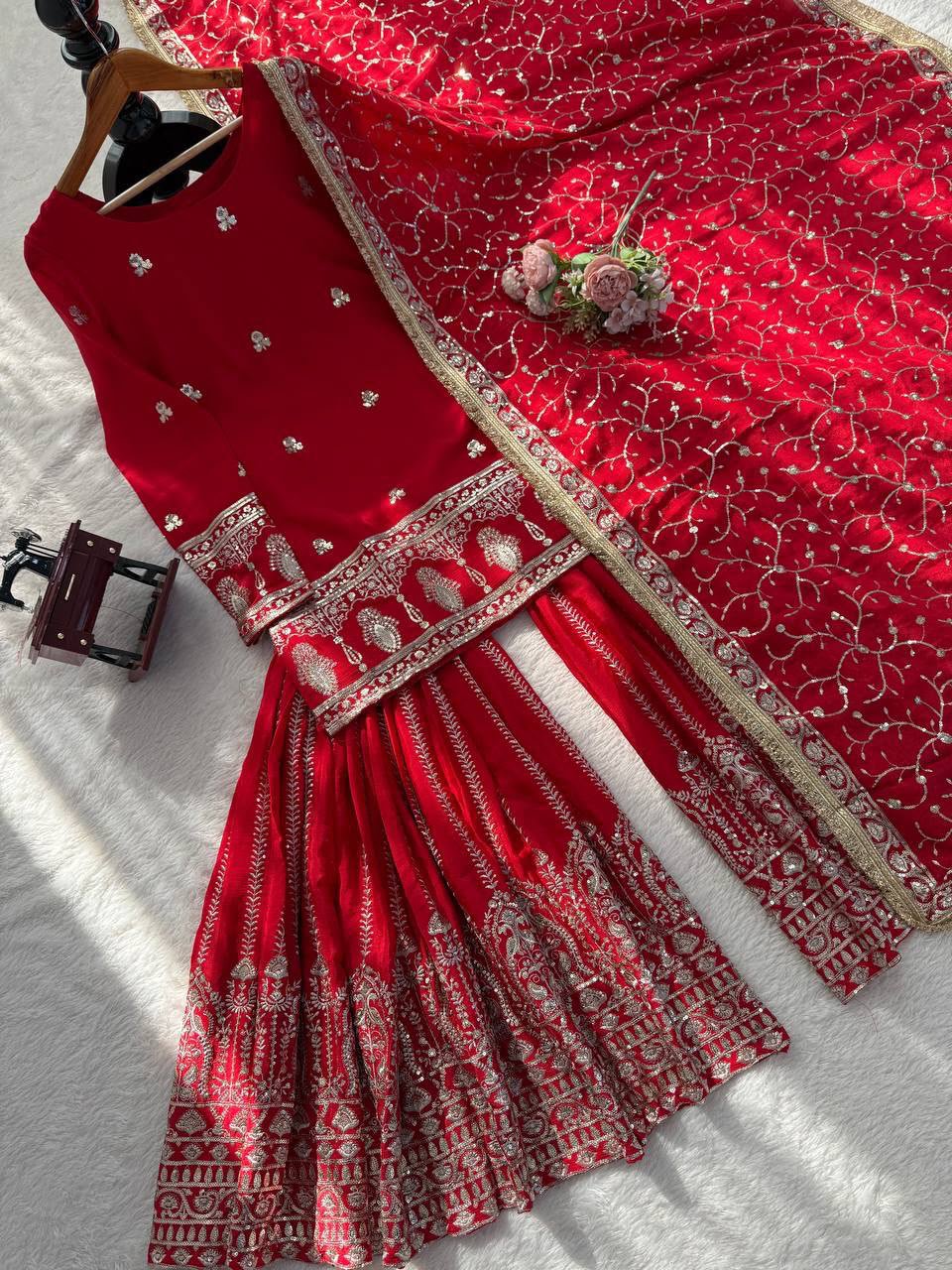 Chinon Silk Thread & Sequins Sharara Set - Image 8