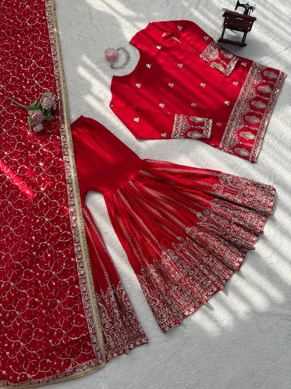 Chinon Silk Thread & Sequins Sharara Set - Image 7